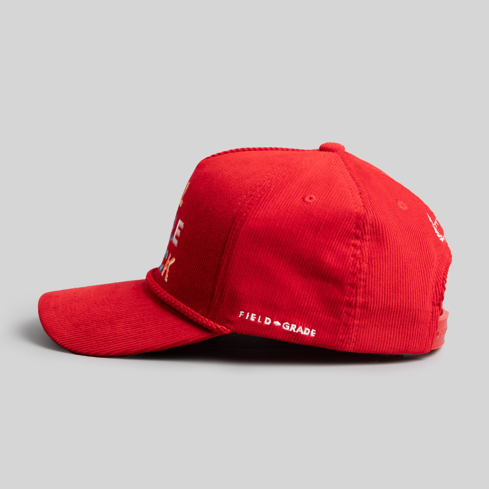 ALL HUSTLE NO LUCK RED CORDUROY TRUCKER HAT