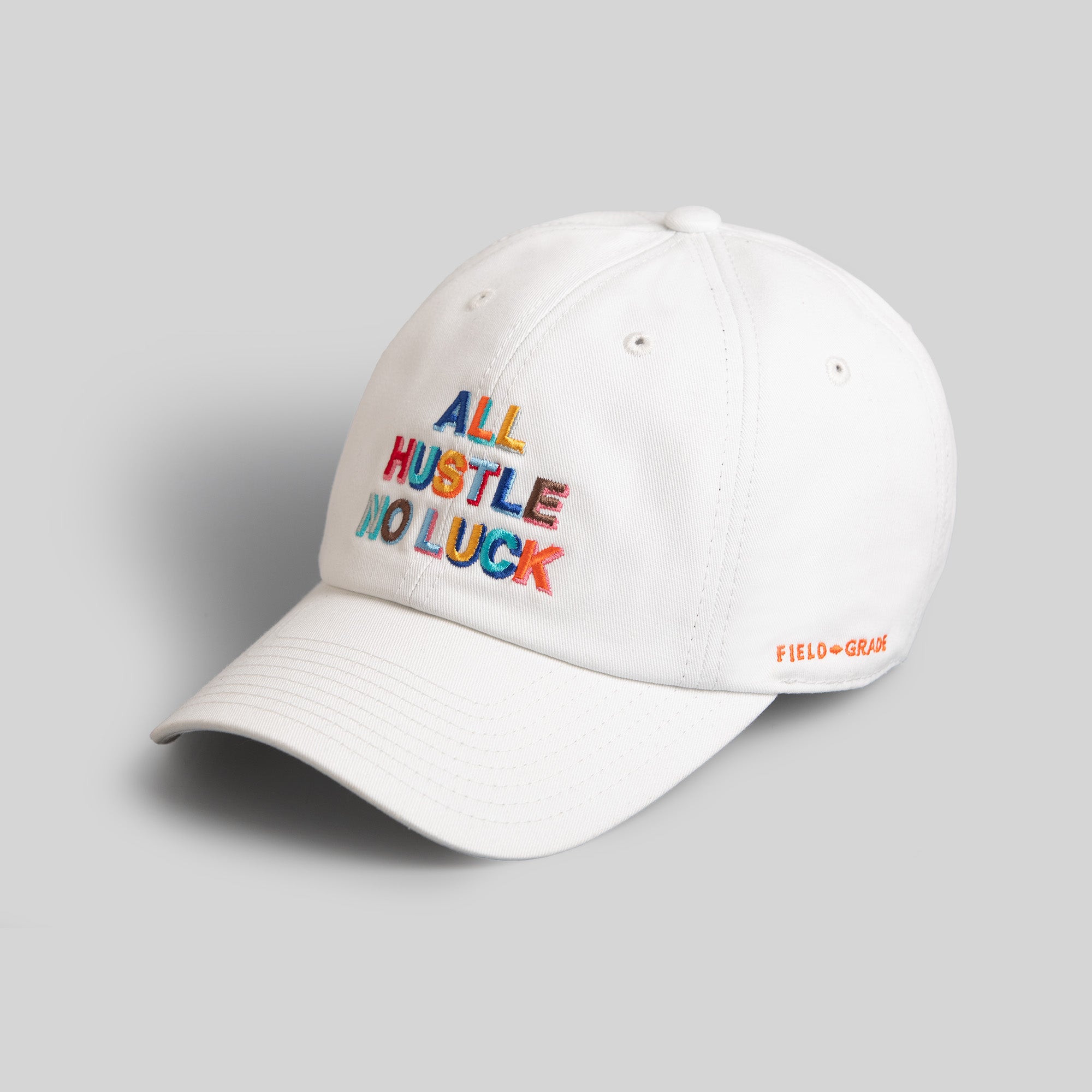 ALL HUSTLE NO LUCK WHITE RELAXED FIT HAT