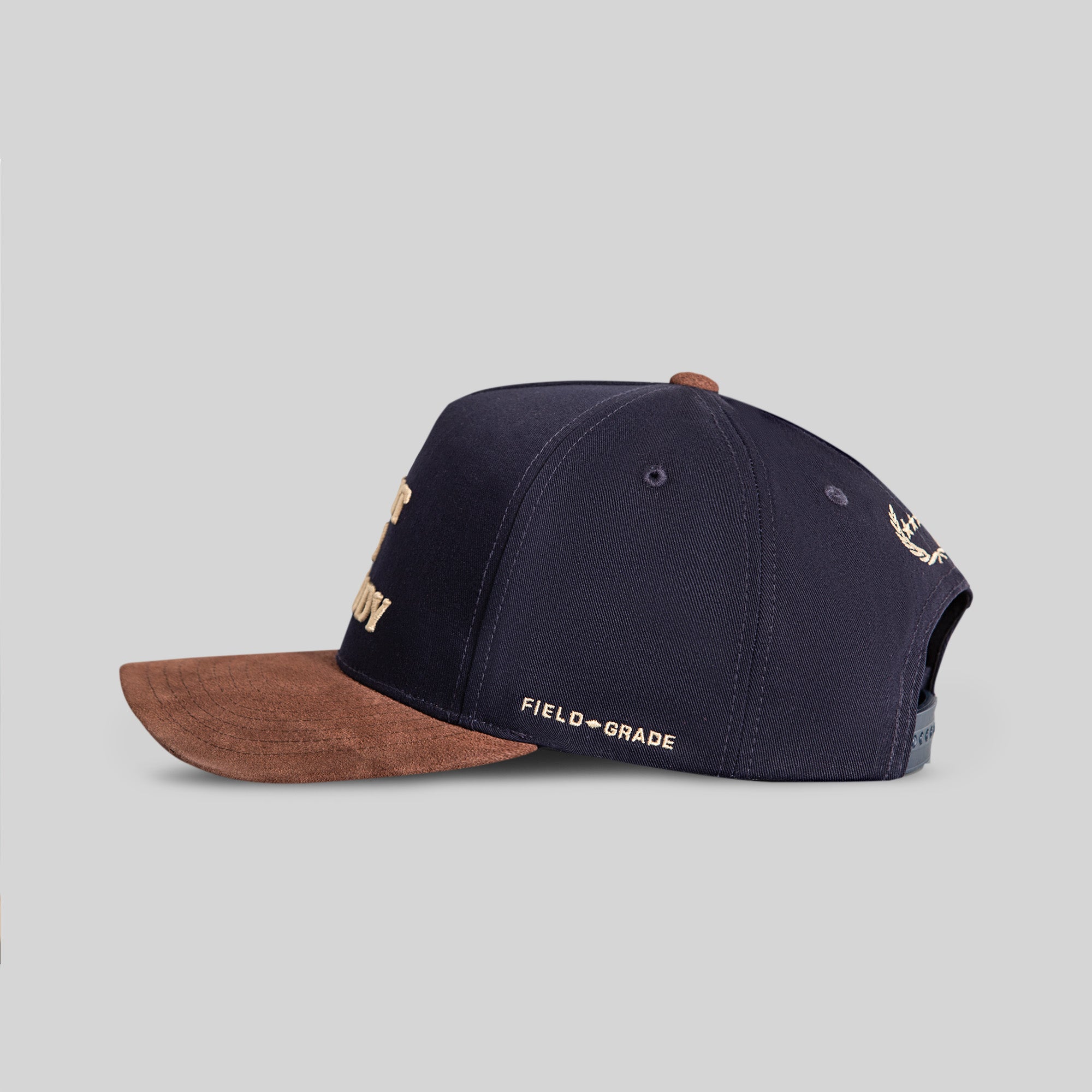 I'M NOT FOR EVERYBODY NAVY MOCHA TWILL SUEDE TRUCKER
