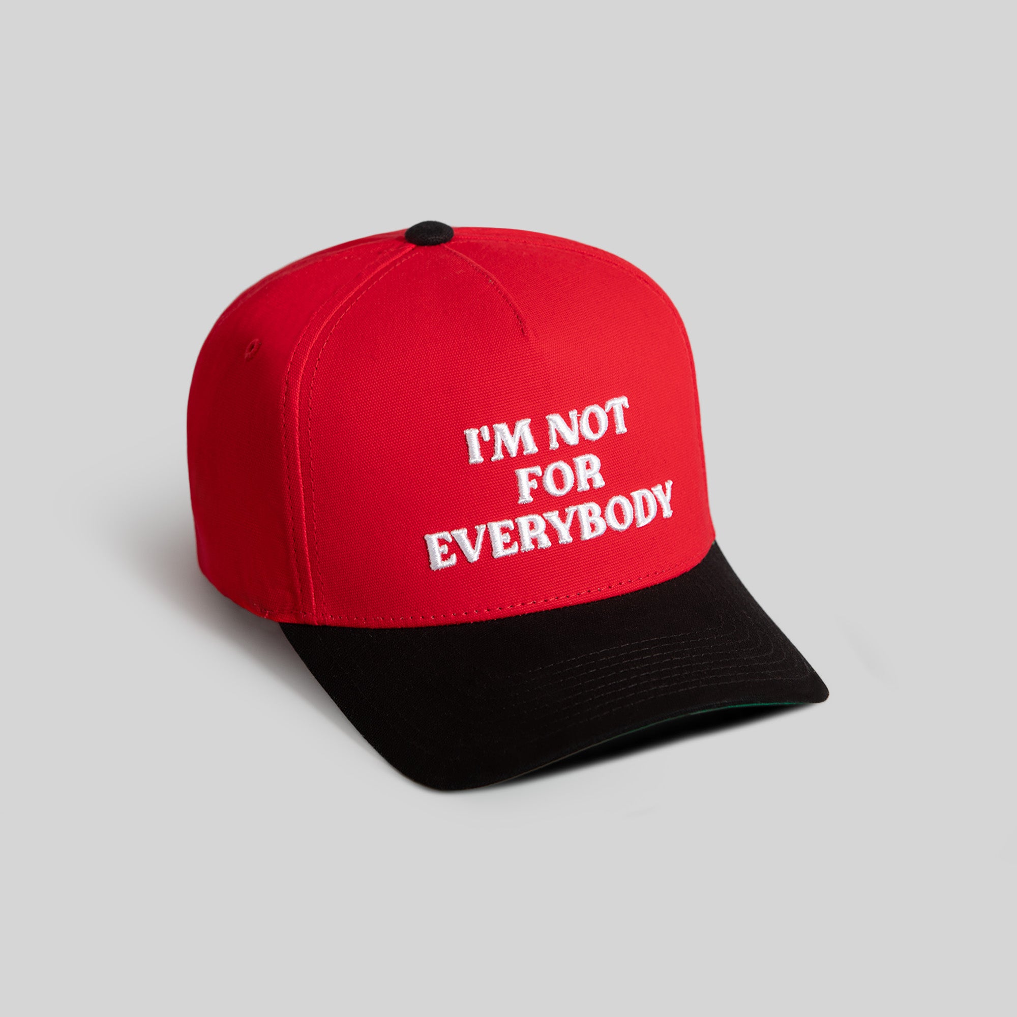 I'M NOT FOR EVERYBODY VARSITY RED BLACK DUCK CANVAS TRUCKER