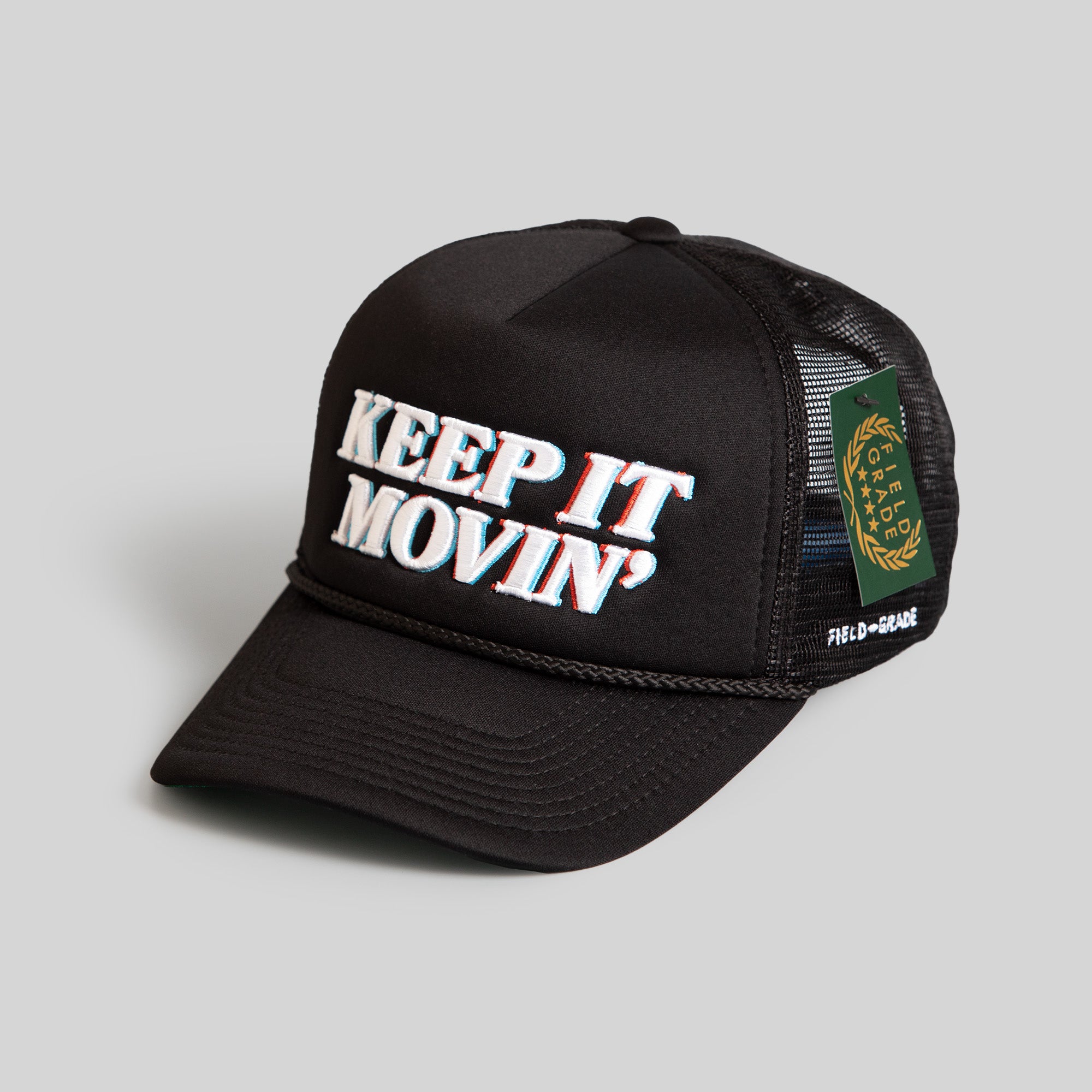 KEEP IT MOVIN' BLACK TRUCKER HAT