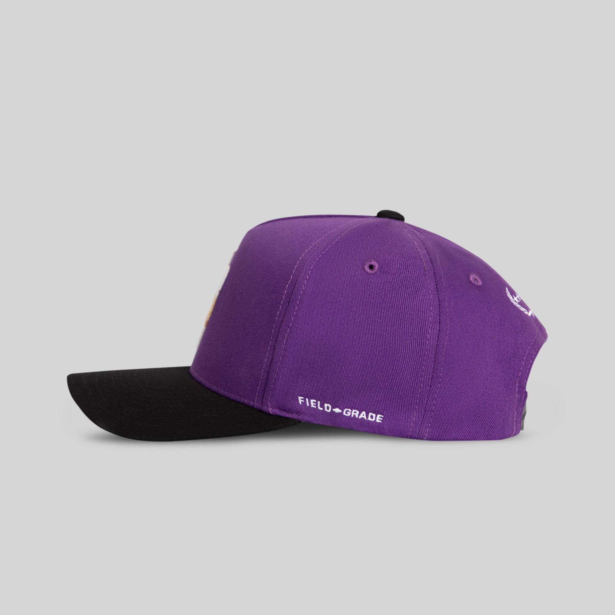 FIELD GRADE X KURVE STUDIO NY IS HEALING PURPLE BLACK TWILL TRUCKER