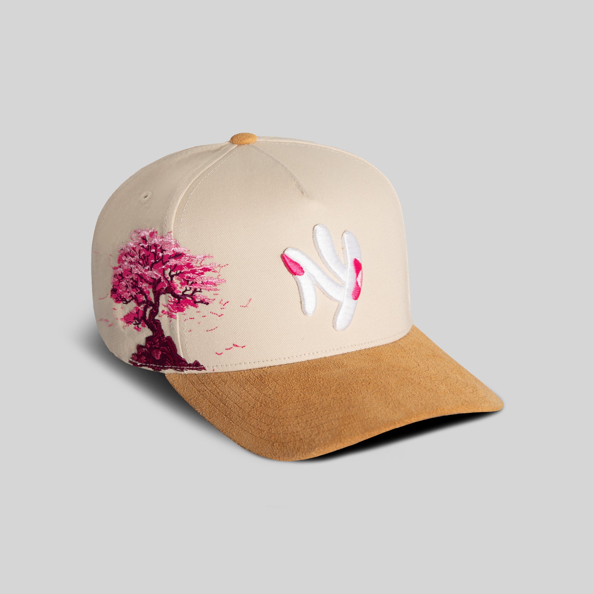 FIELD GRADE X KURVE STUDIO NY IS HEALING CHERRY BLOSSOM TWILL SUEDE TRUCKER