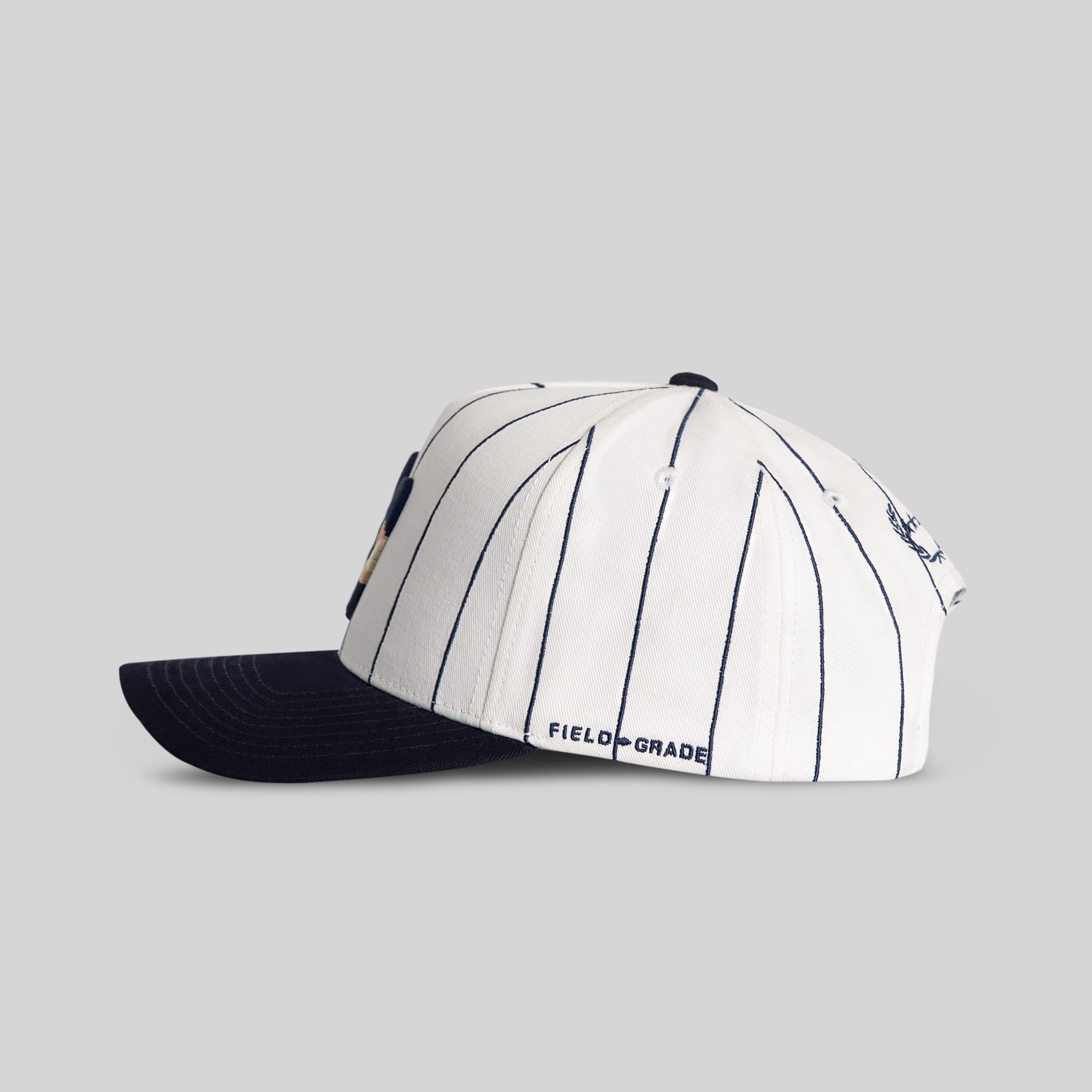 FIELD GRADE X KURVE STUDIO NY IS HEALING PINSTRIPE TWILL TRUCKER