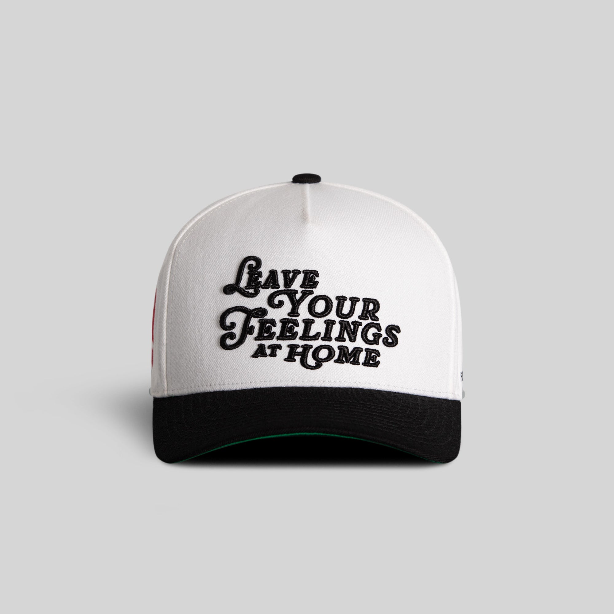 LEAVE YOUR FEELINGS OFF WHITE BLACK WOOL TRUCKER