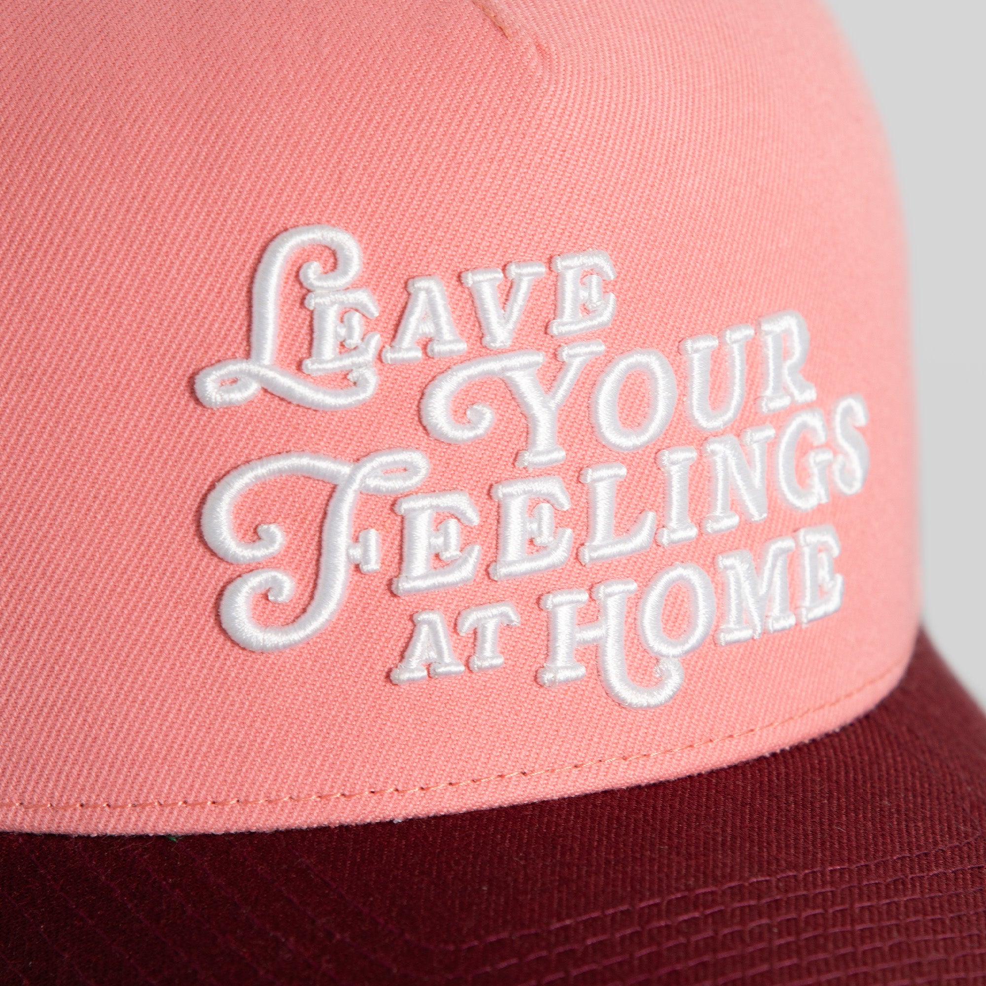 LEAVE YOUR FEELINGS PINK BORDEAUX WOOL TRUCKER