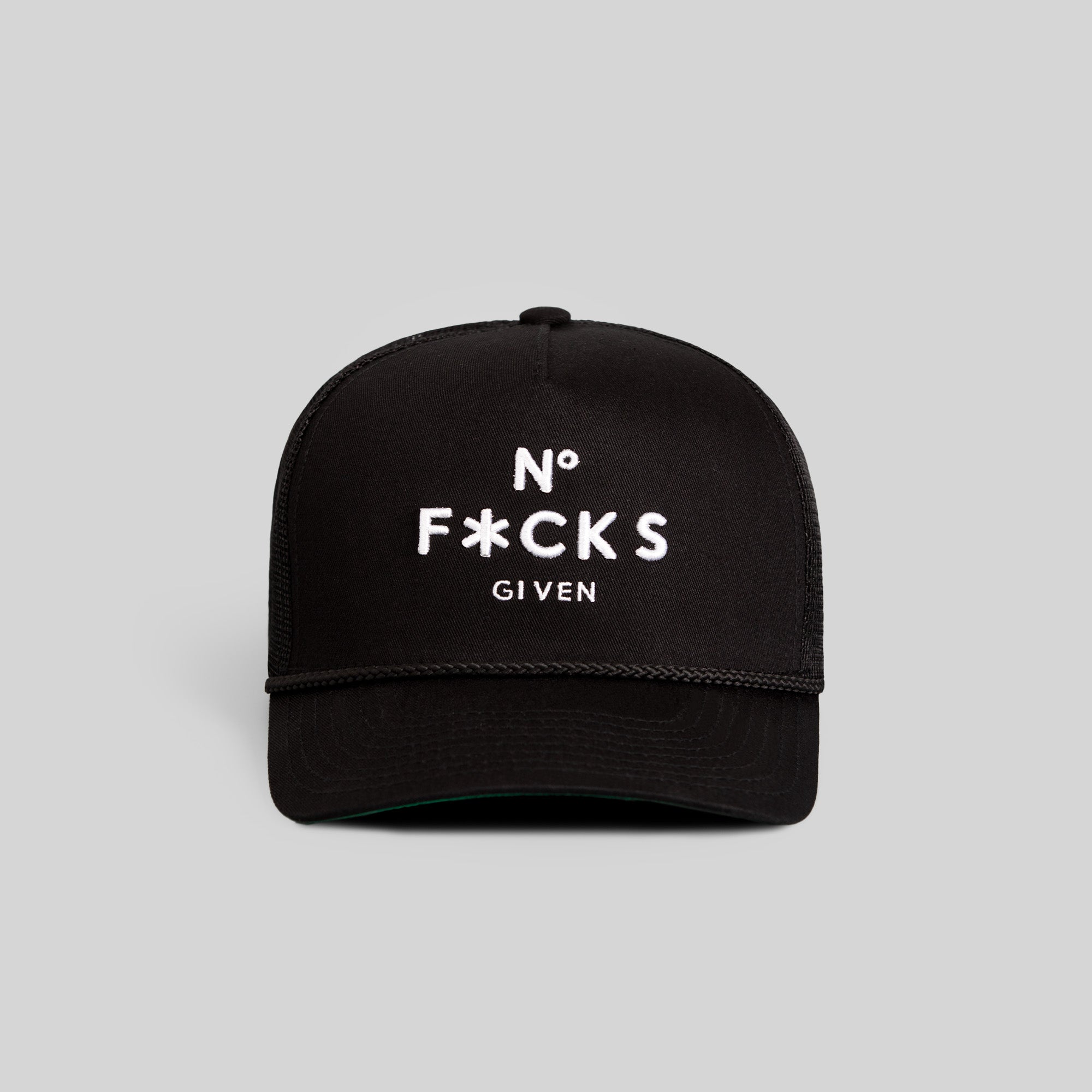 NO F*CKS GIVEN BLACK TWILL MESHBACK TRUCKER HAT