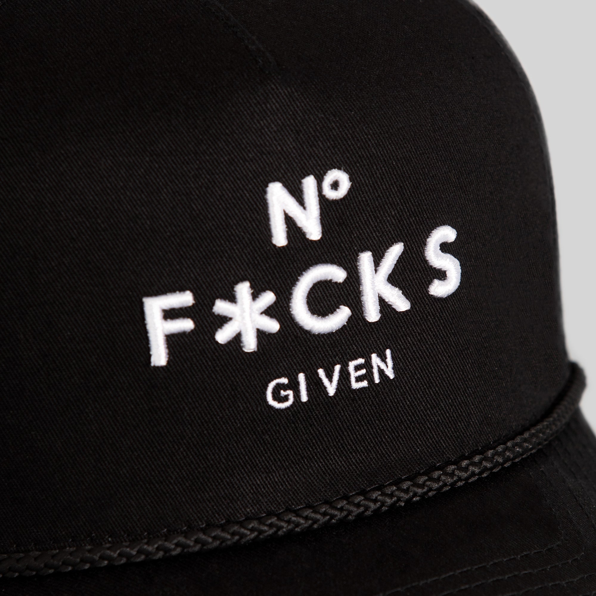 NO F*CKS GIVEN BLACK TWILL MESHBACK TRUCKER HAT