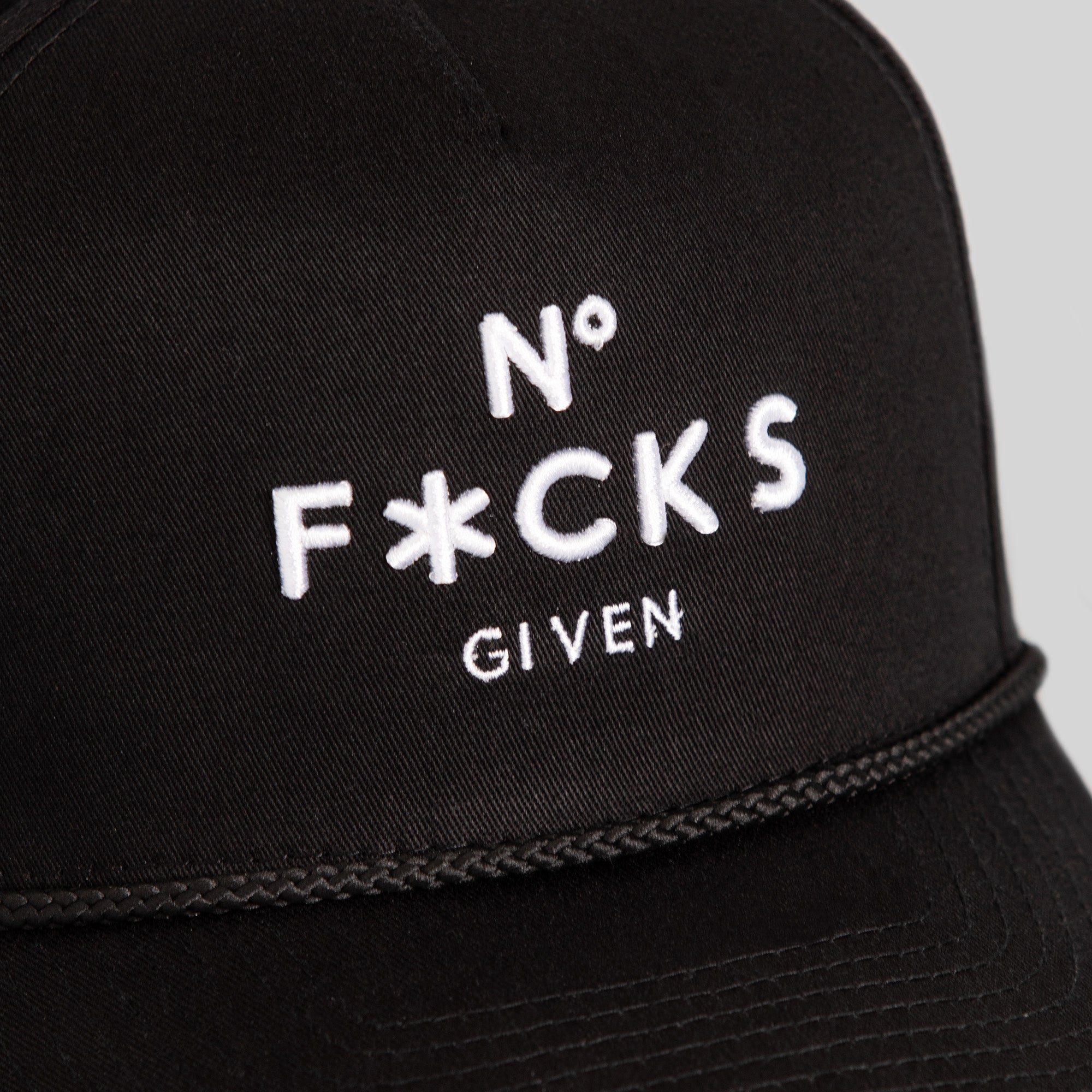 NO F*CKS GIVEN BLACK TWILL TRUCKER HAT