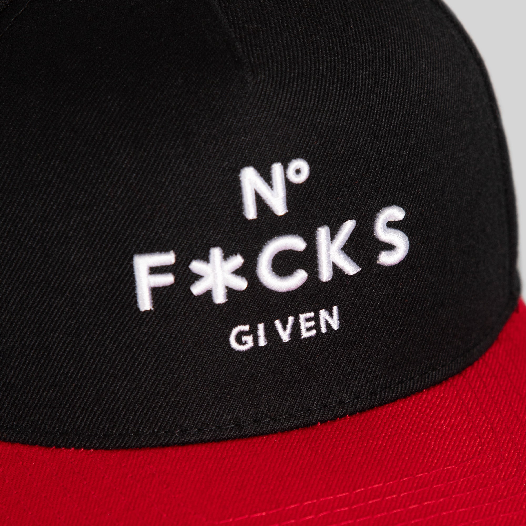 NO F*CKS GIVEN BLACK VARSITY RED TRUCKER