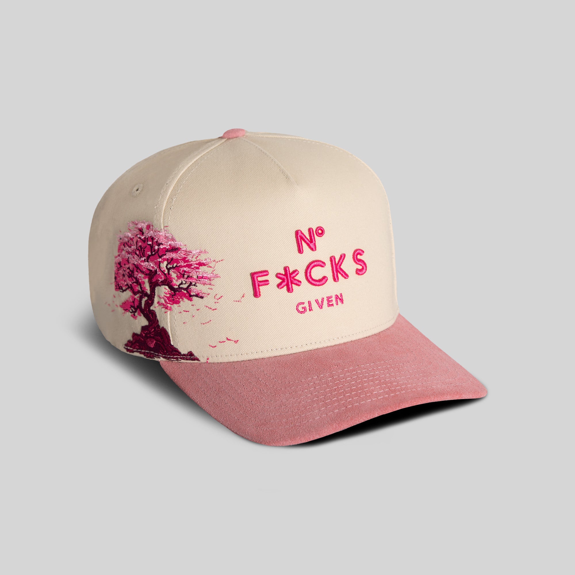 NO F*CKS GIVEN CHERRY BLOSSOM TWILL SUEDE TRUCKER