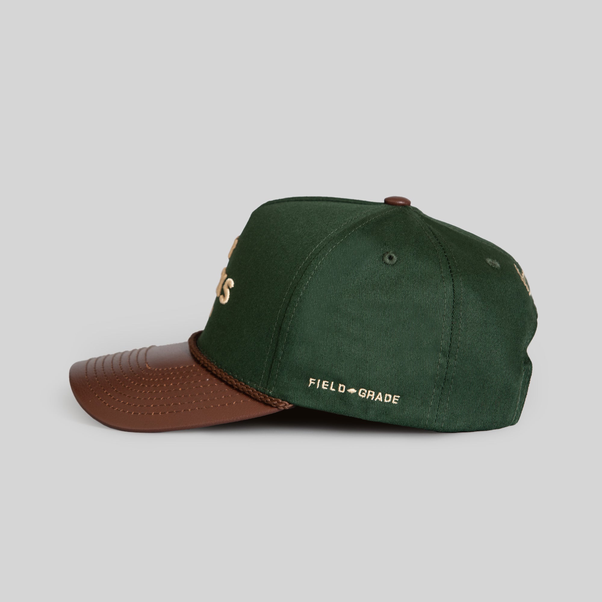 NO F*CKS GIVEN FG GREEN MOCHA TWILL LEATHER TRUCKER HAT