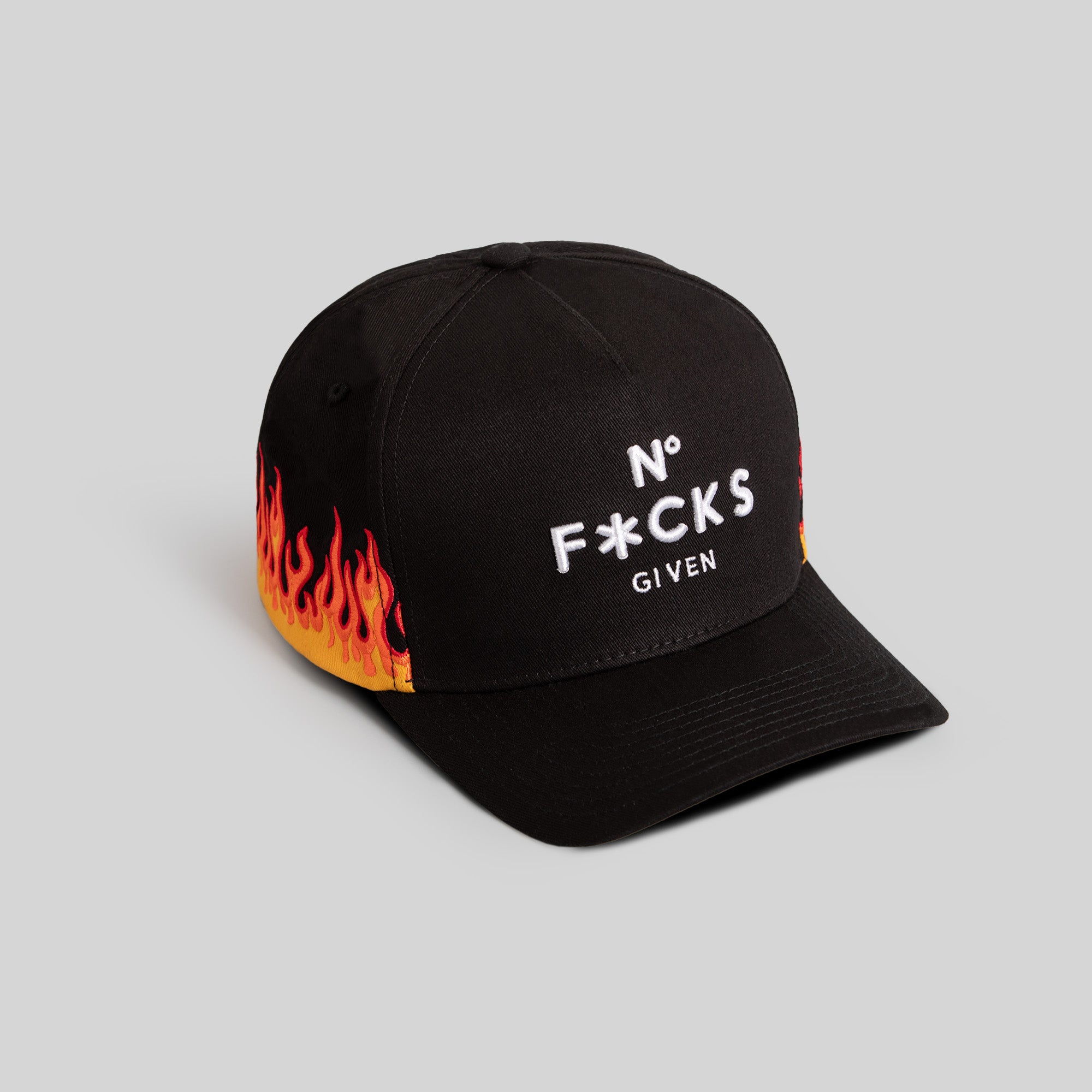 NO F*CKS GIVEN FLAMES BLACK TWILL TRUCKER