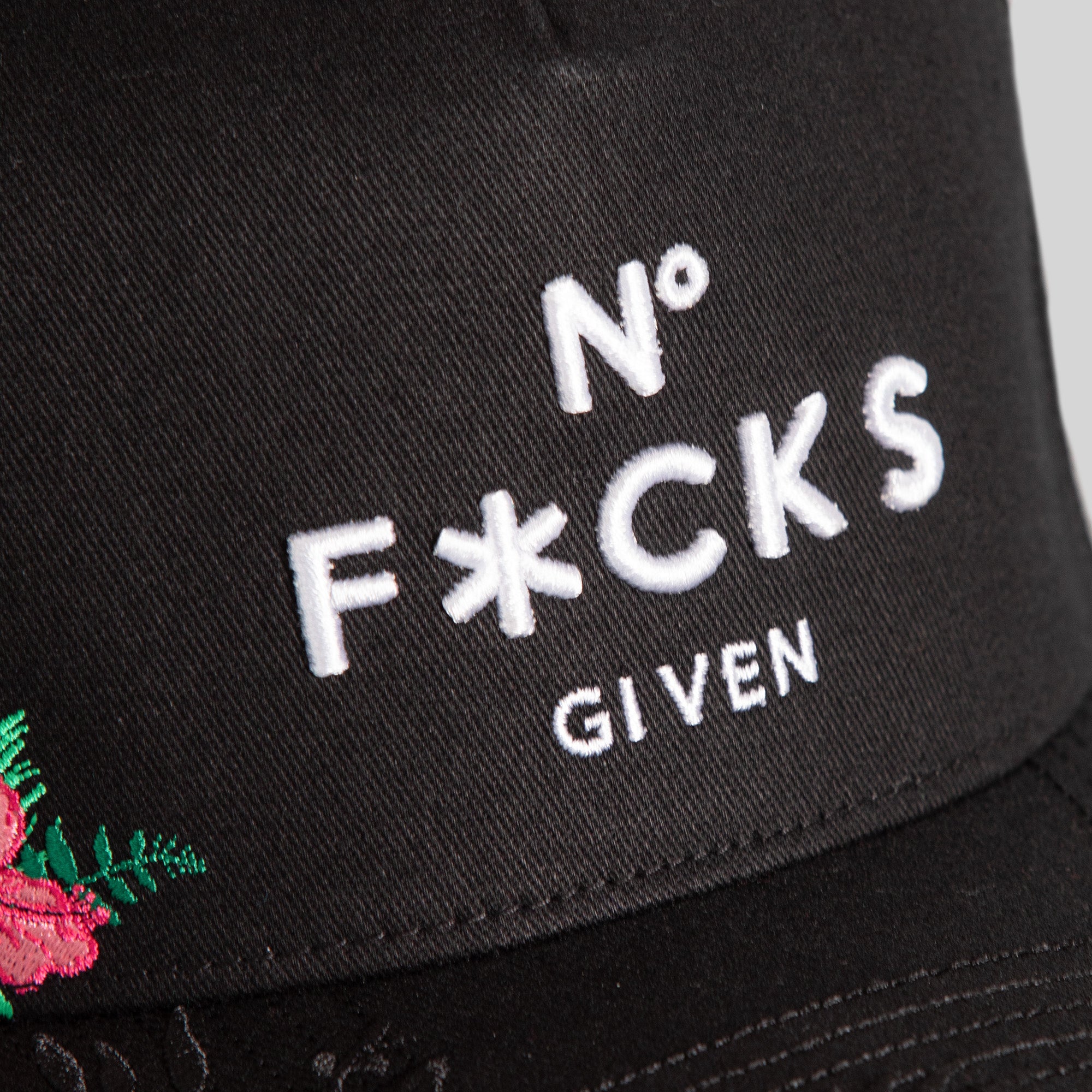 NO F*CKS GIVEN FLORAL BLACK TWILL TRUCKER