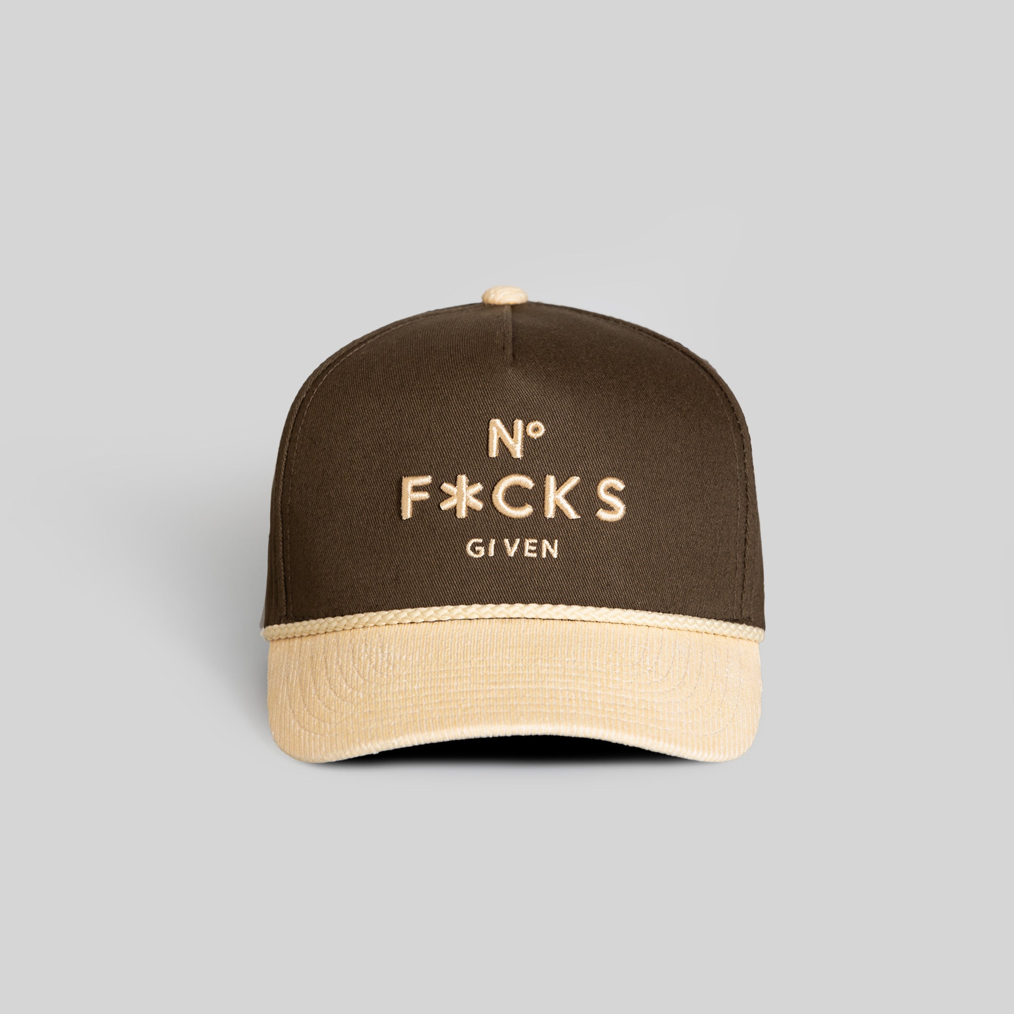 NO F*CKS GIVEN OLIVE SAND TWILL CORDUROY TRUCKER