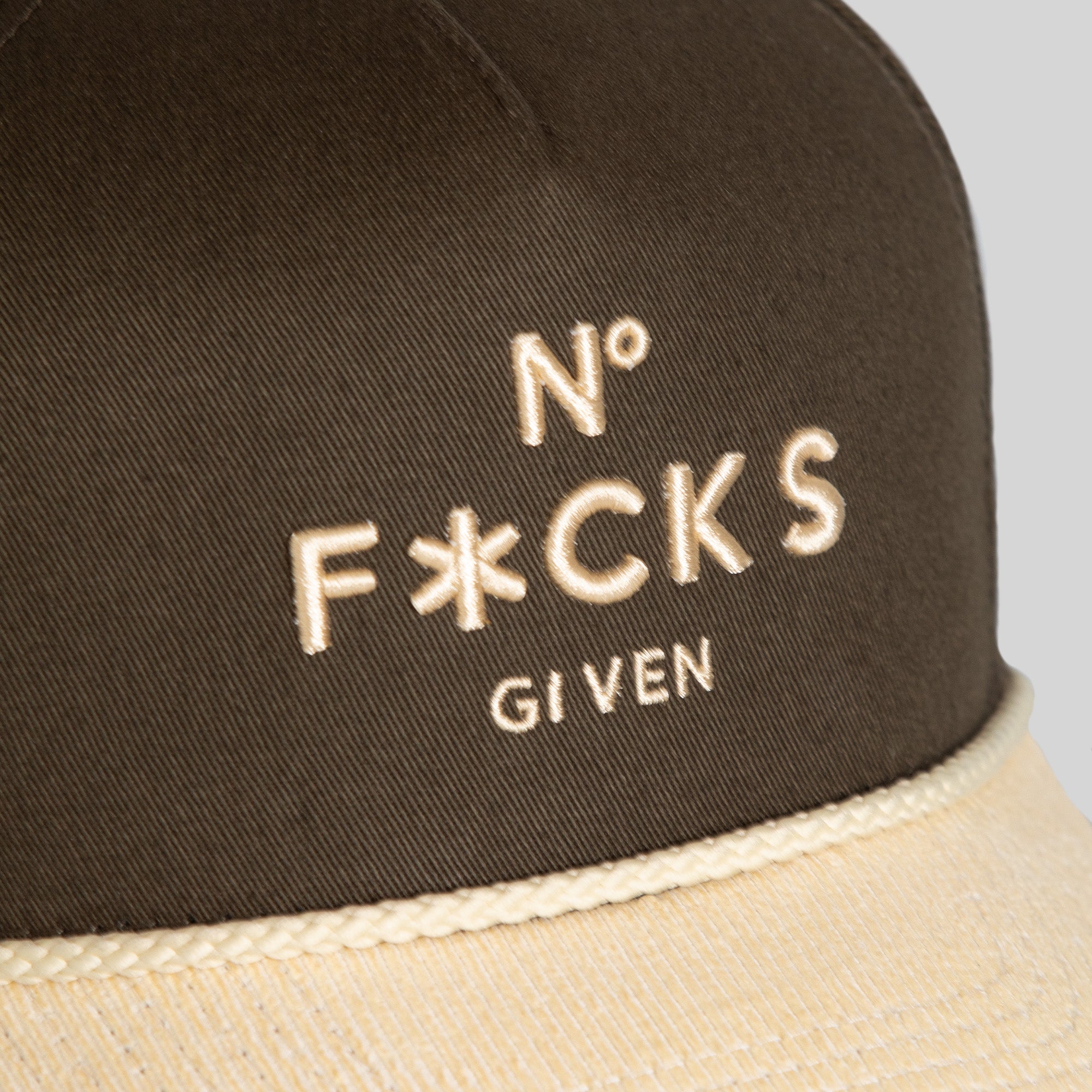 NO F*CKS GIVEN OLIVE SAND TWILL CORDUROY TRUCKER