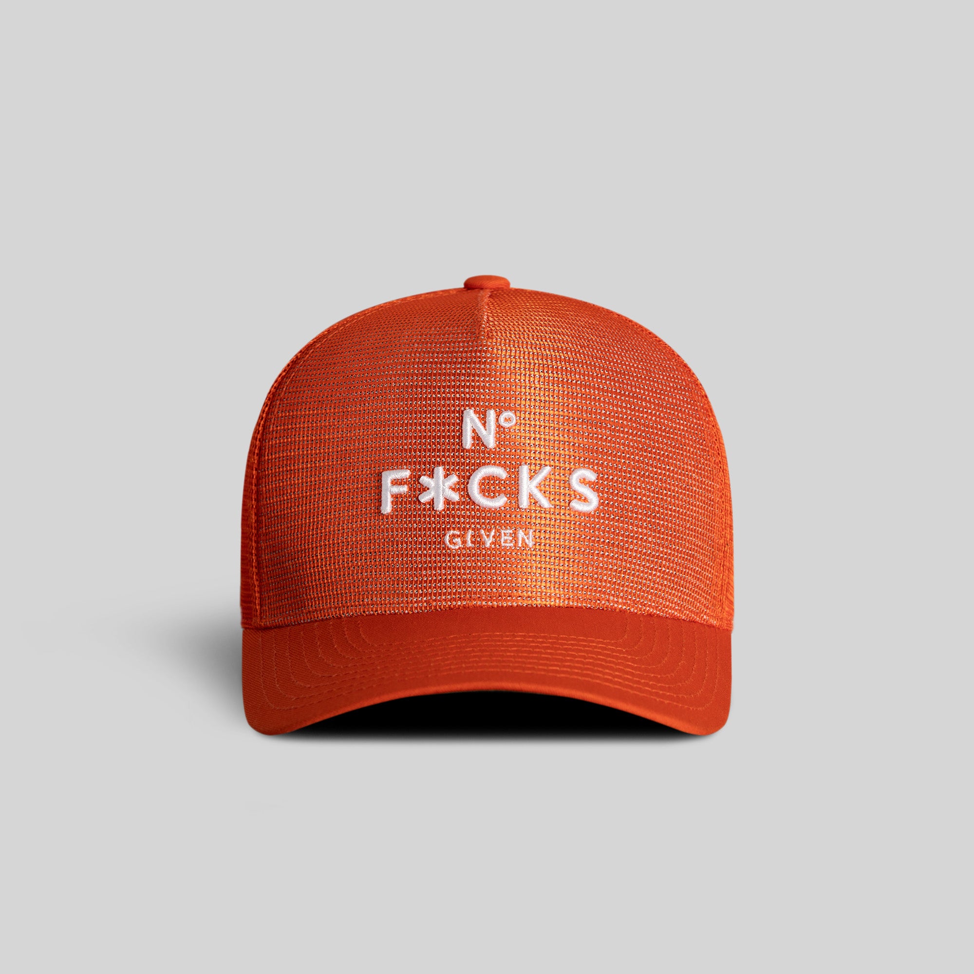 NO F*CKS GIVEN ORANGE MESH CROWN TRUCKER