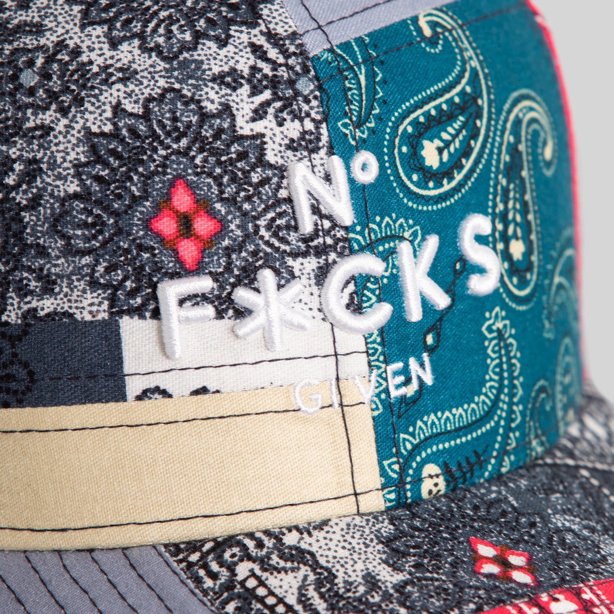 NO F*CKS GIVEN PATCHWORK BANDANA TRUCKER