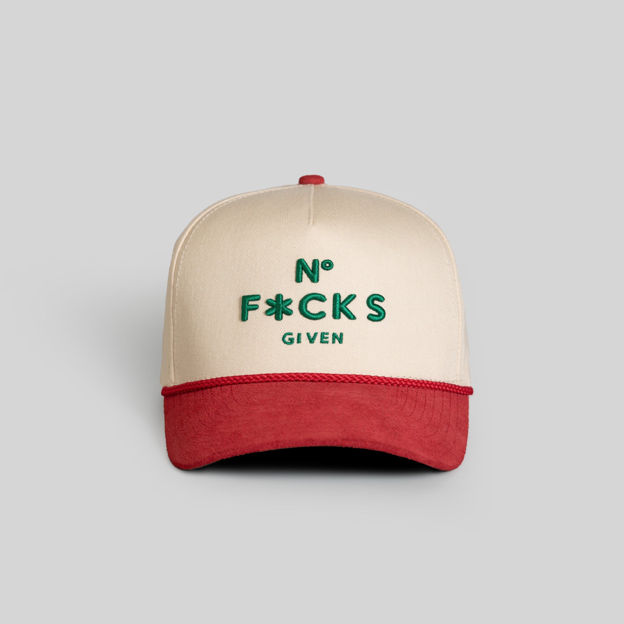 NO F*CKS GIVEN SAND VARSITY RED TWILL SUEDE TRUCKER