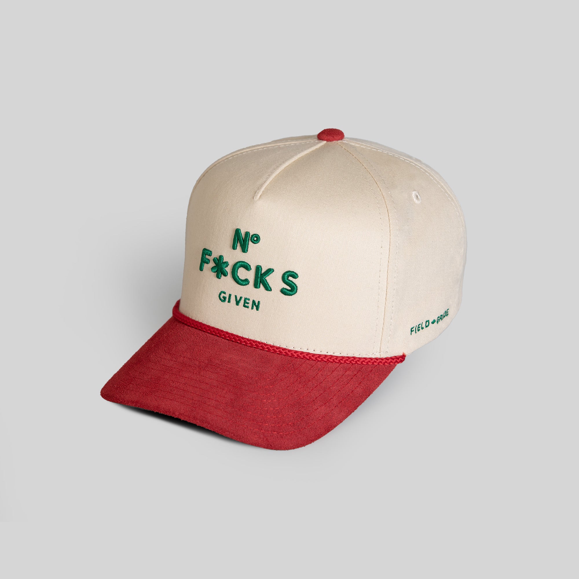 NO F*CKS GIVEN SAND VARSITY RED TWILL SUEDE TRUCKER