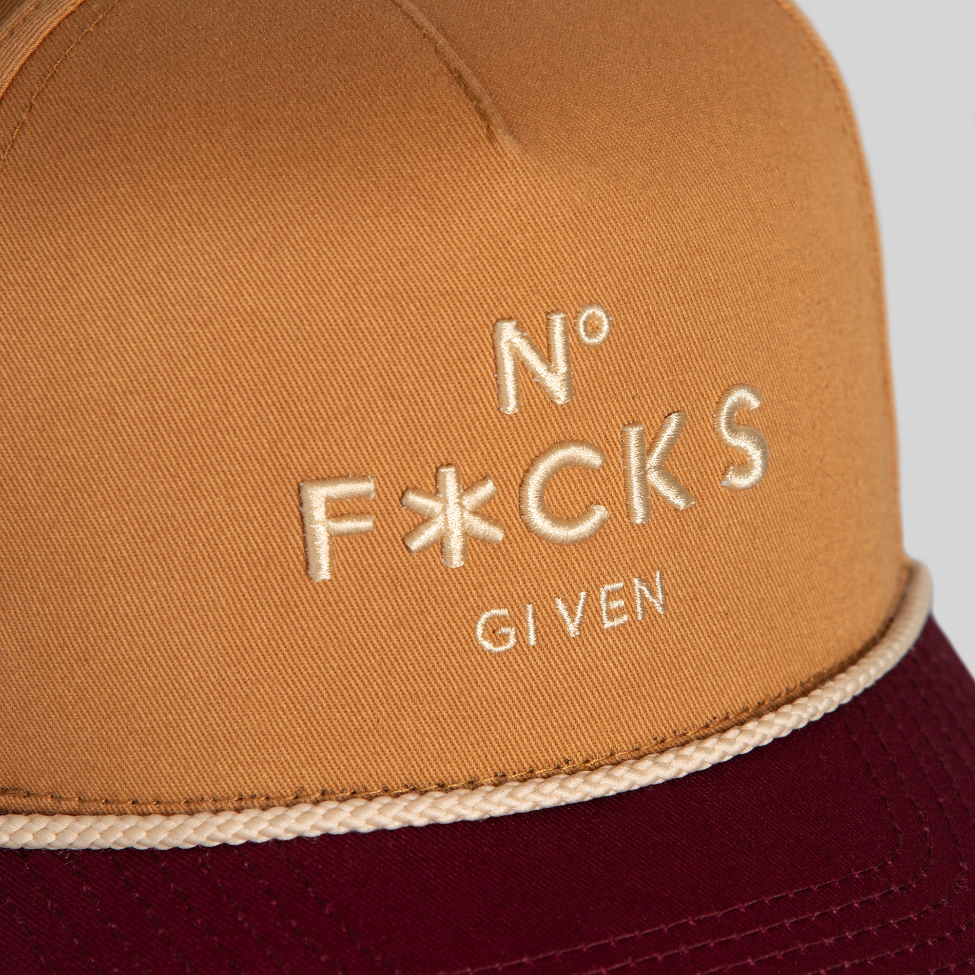 NO F*CKS GIVEN WHEAT BORDEAUX TWILL TRUCKER