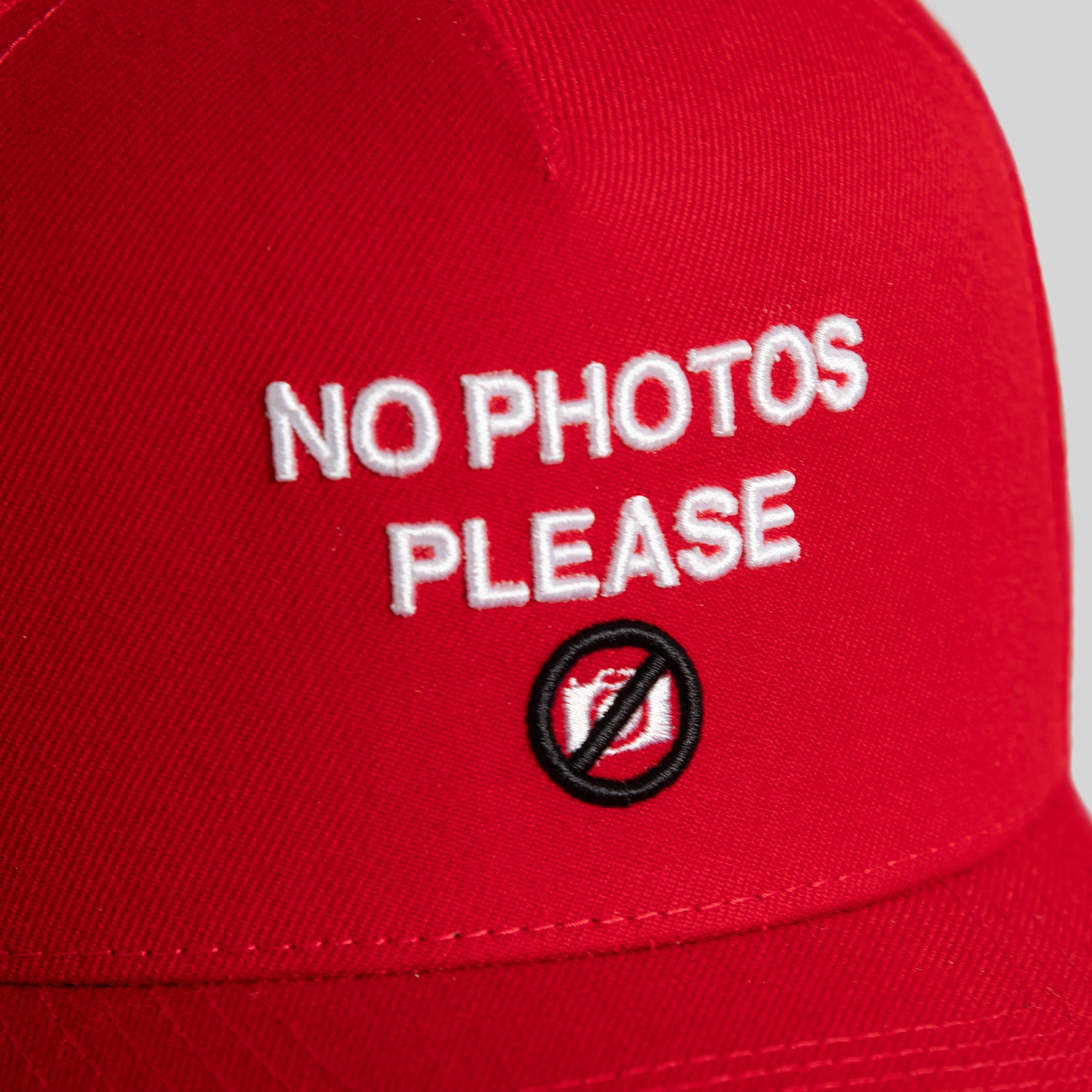 NO PHOTOS PLEASE VARSITY RED TRUCKER