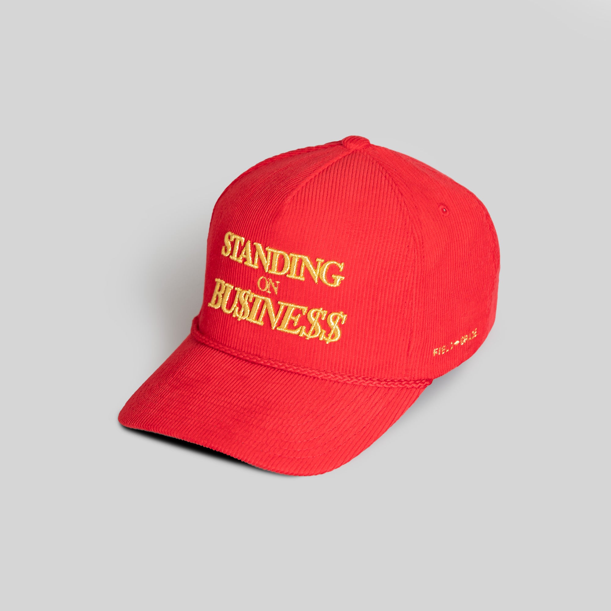 ON BUSINESS VARSITY RED CORDUROY TRUCKER