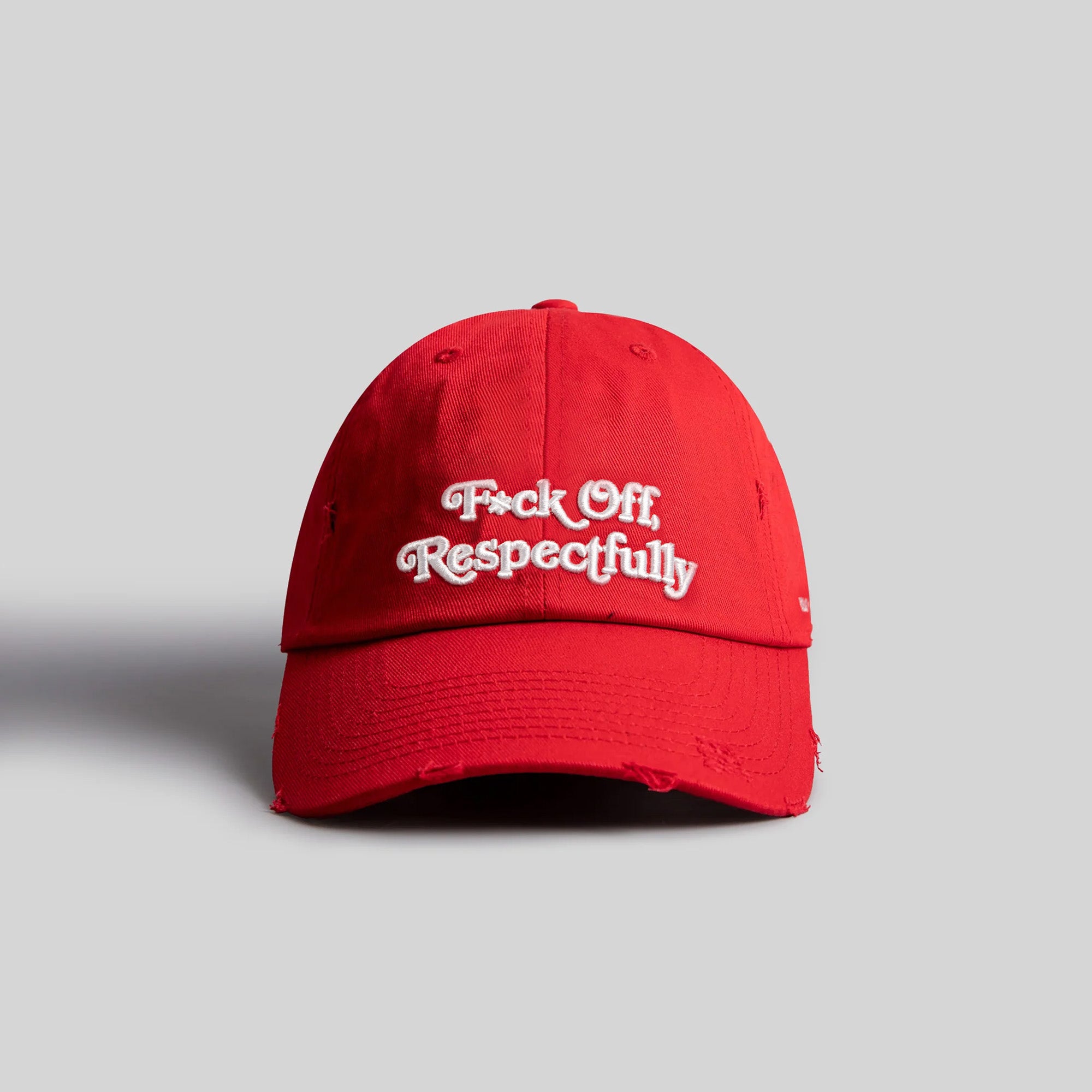 RESPECTFULLY VARSITY RED DISTRESSED RELAXED FIT HAT