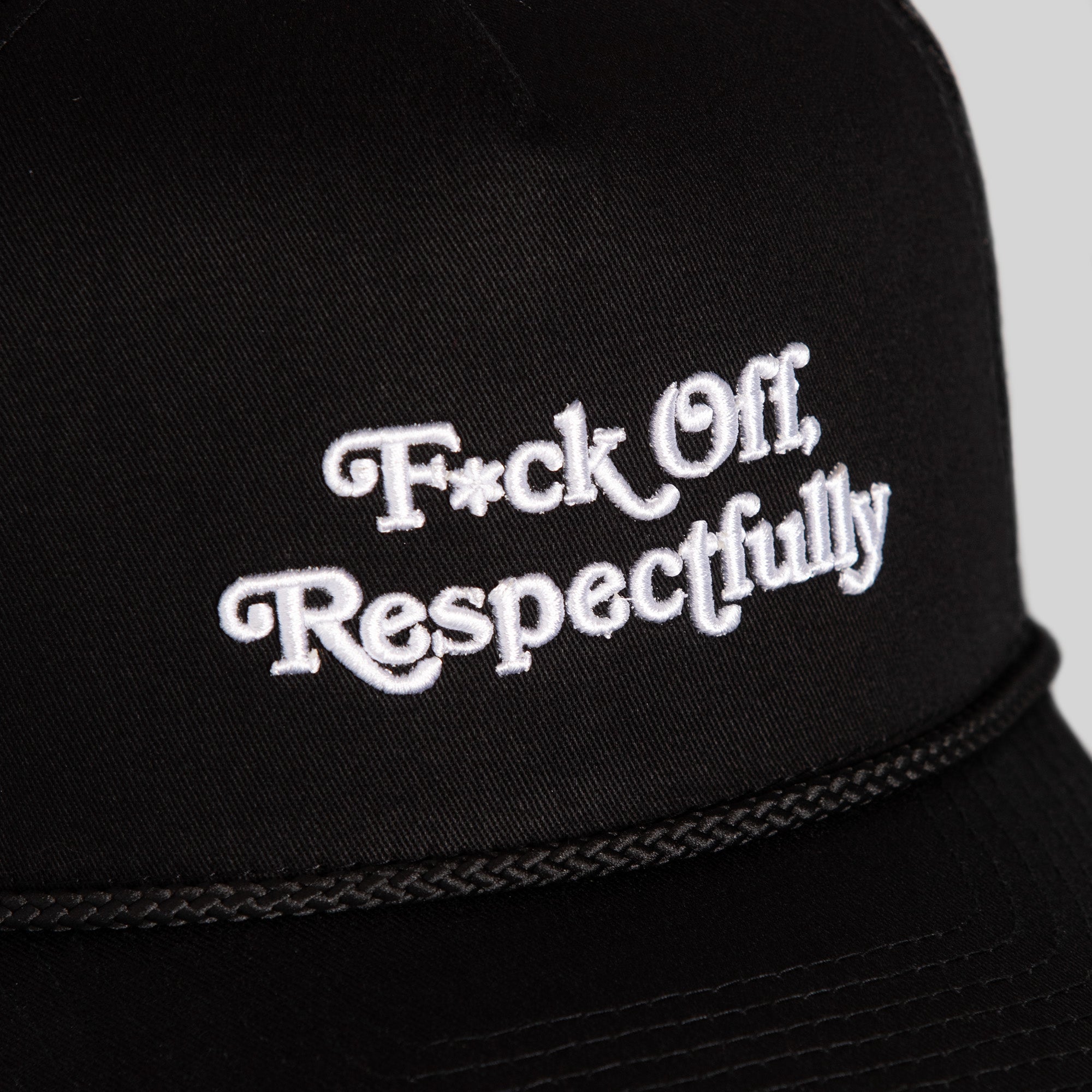 RESPECTFULLY BLACK TWILL MESHBACK TRUCKER HAT