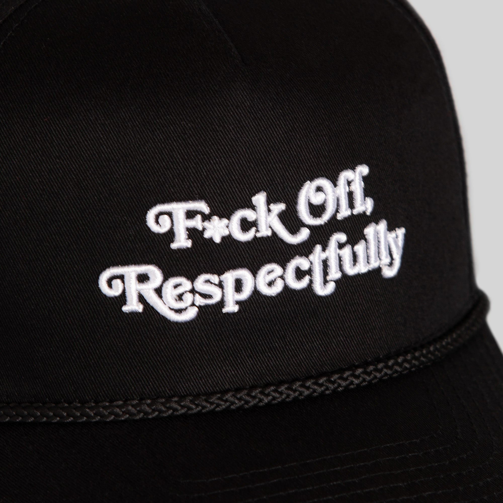 RESPECTFULLY BLACK TWILL TRUCKER HAT