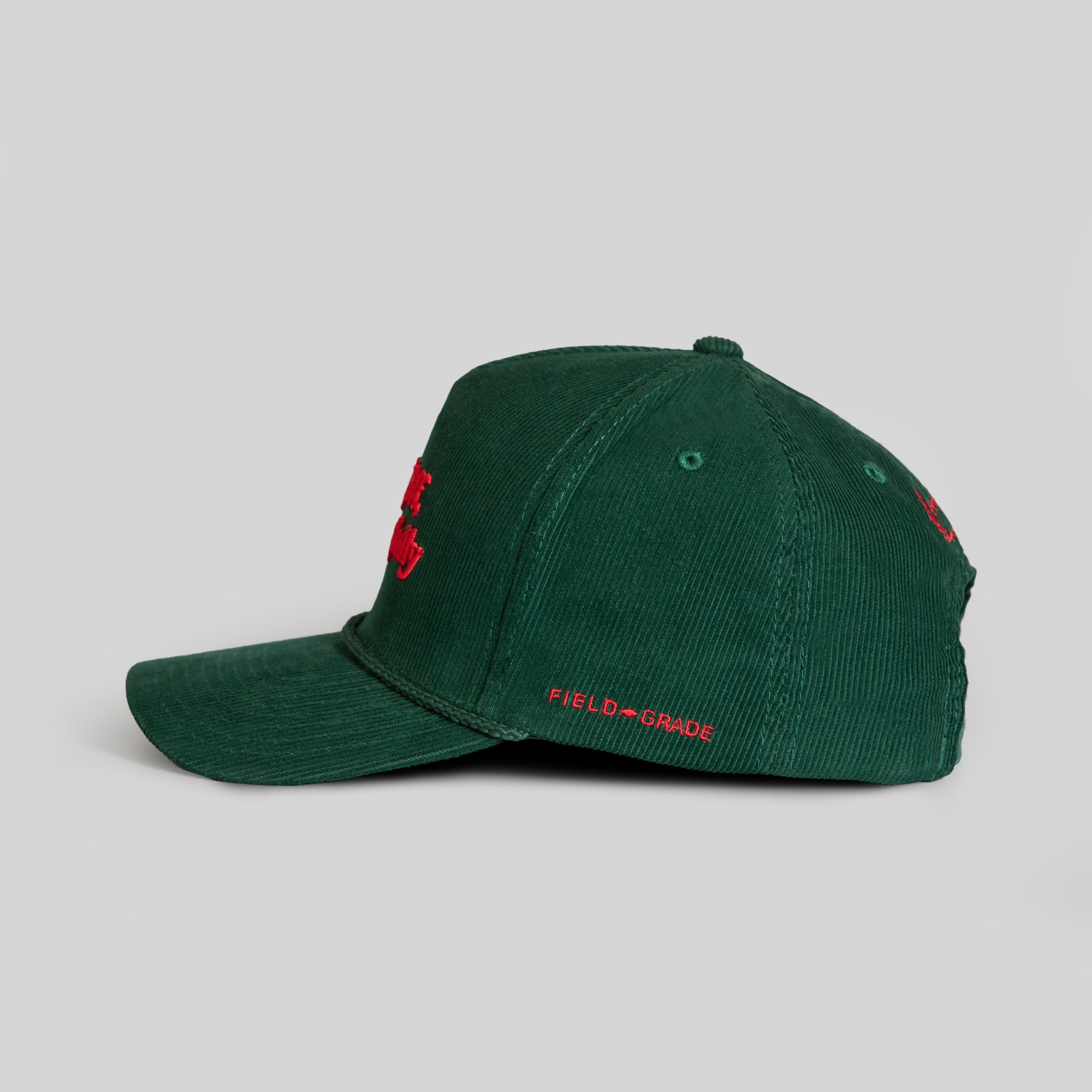 RESPECTFULLY FG GREEN VARSITY RED CORDUROY TRUCKER