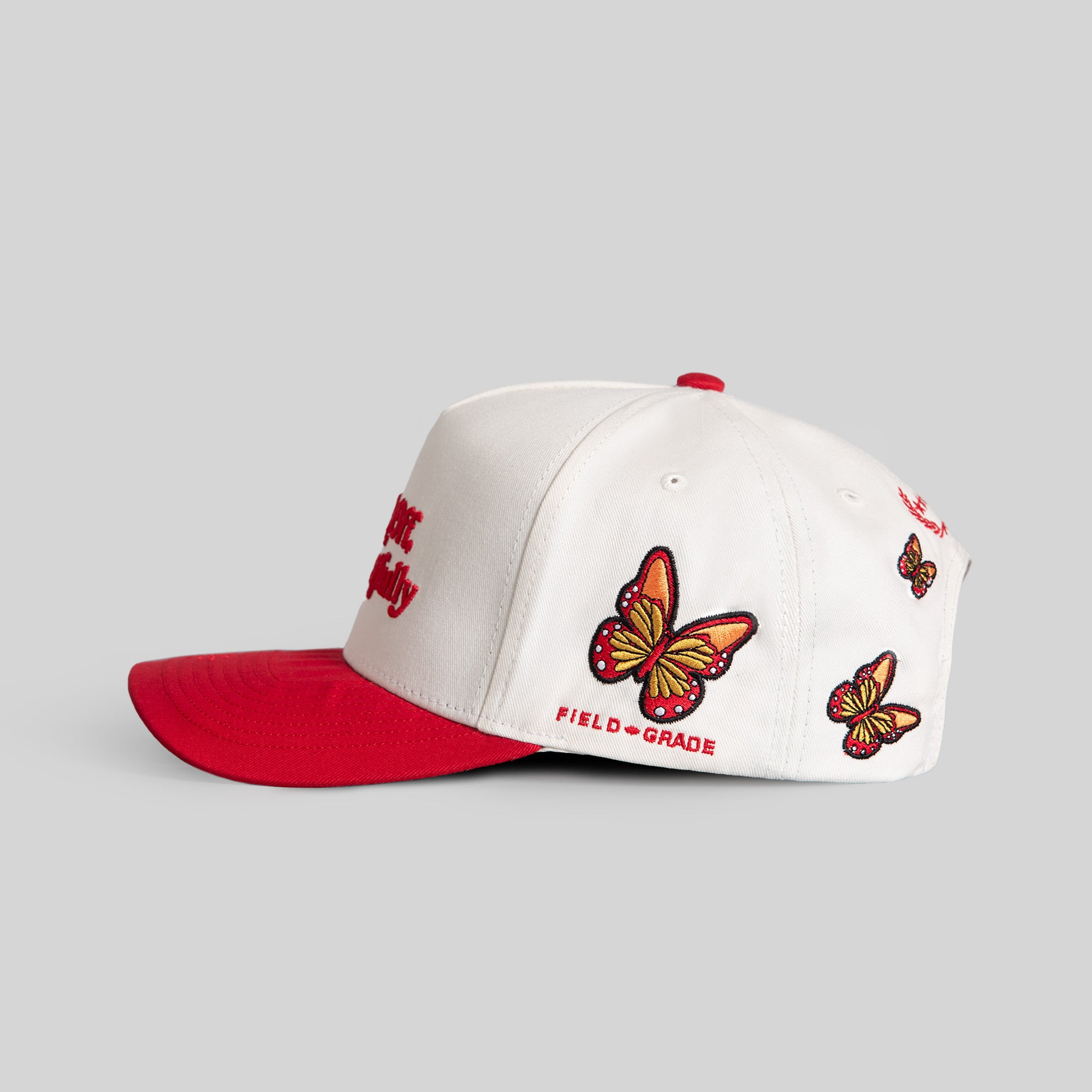 RESPECTFULLY FLORAL OFF WHITE RED TWILL TRUCKER