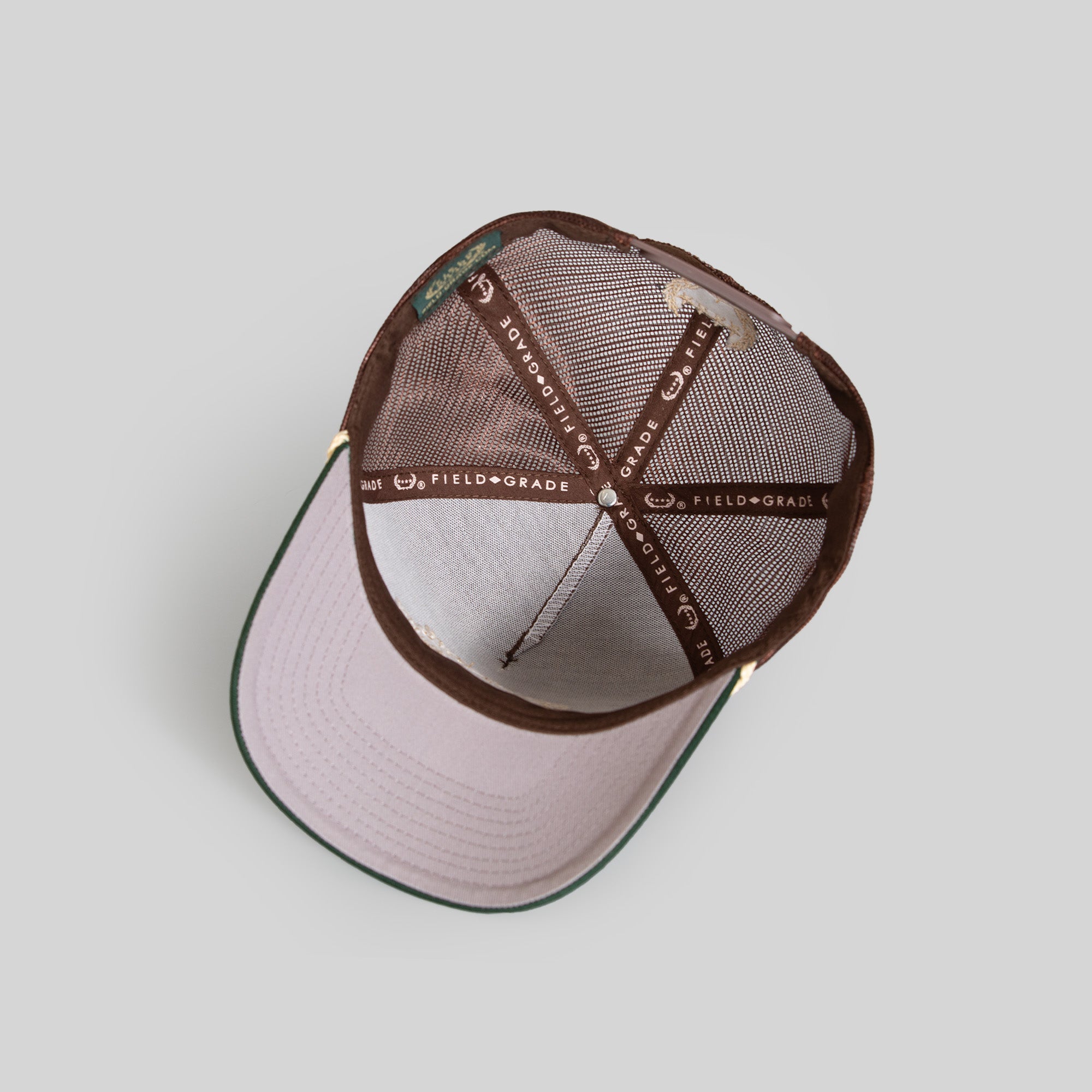 RESPECTFULLY MOCHA FG GREEN TWILL MESH TRUCKER