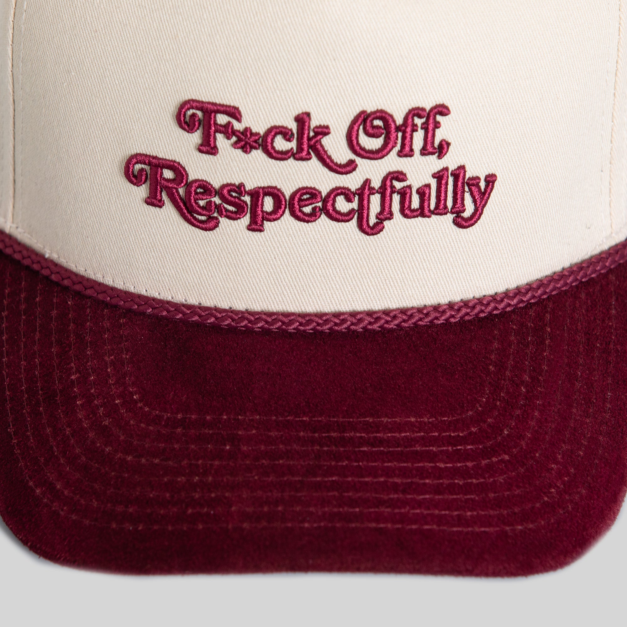 RESPECTFULLY SAND BORDEAUX TWILL SUEDE TRUCKER