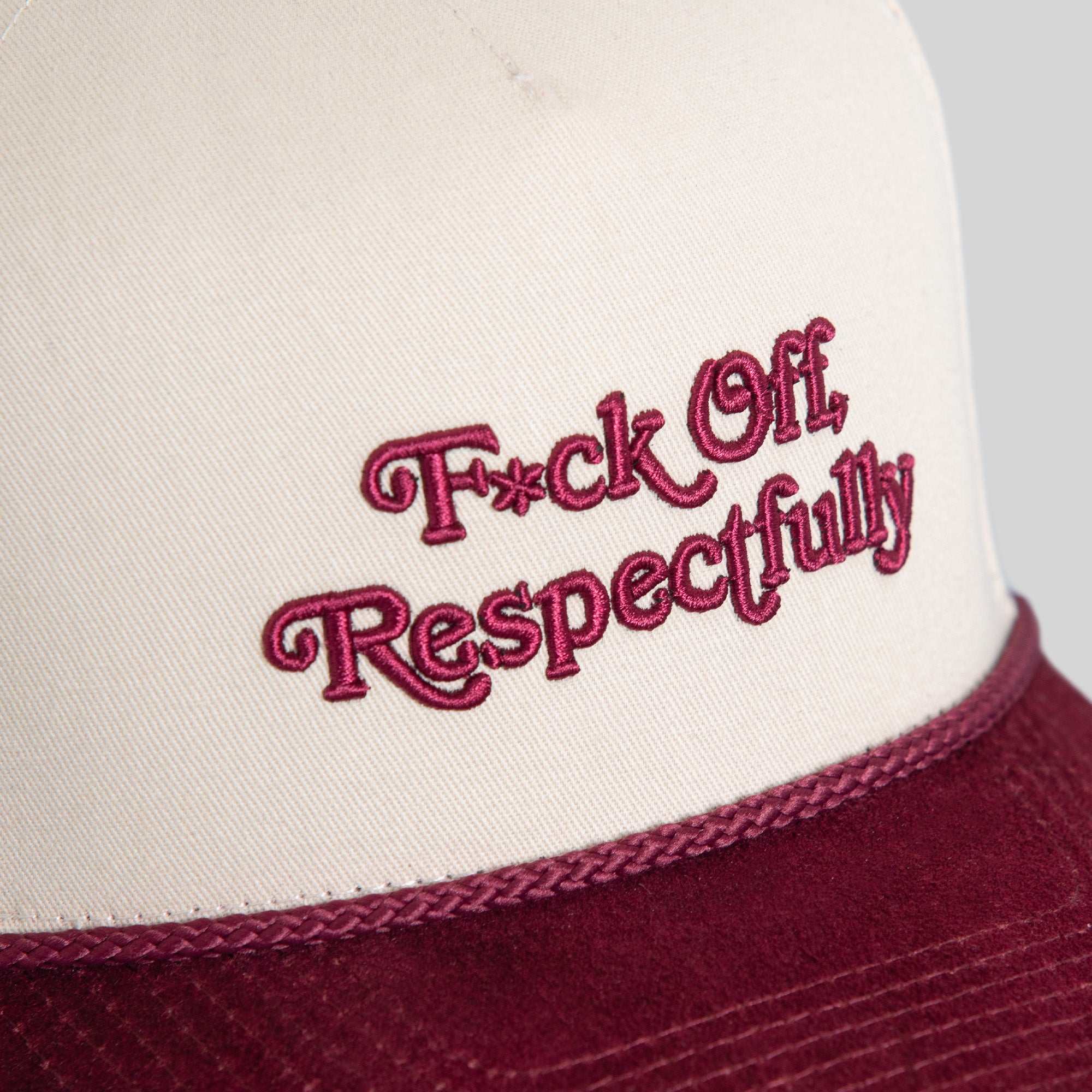 RESPECTFULLY SAND BORDEAUX TWILL SUEDE TRUCKER