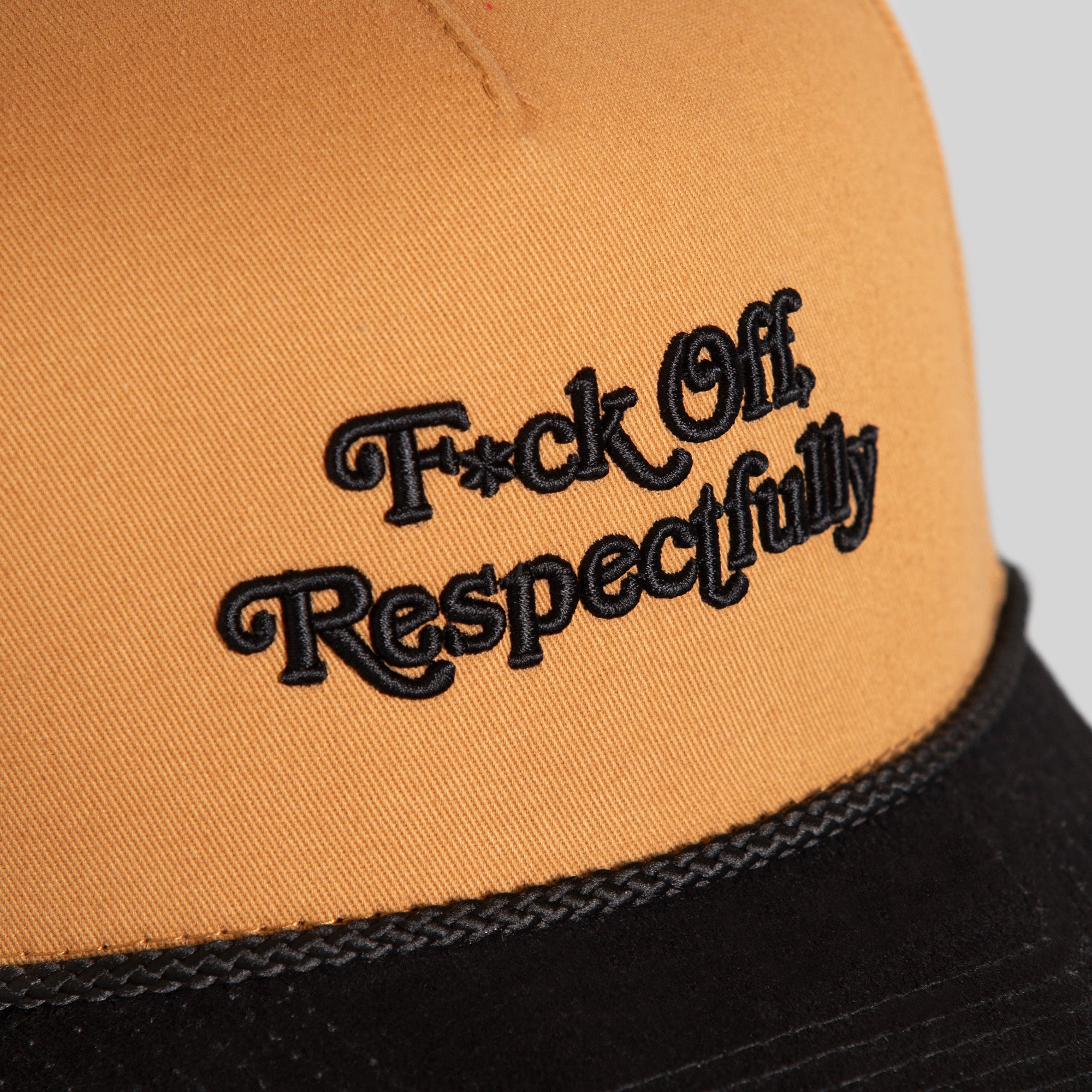 RESPECTFULLY WHEAT BLACK TWILL SUEDE TRUCKER