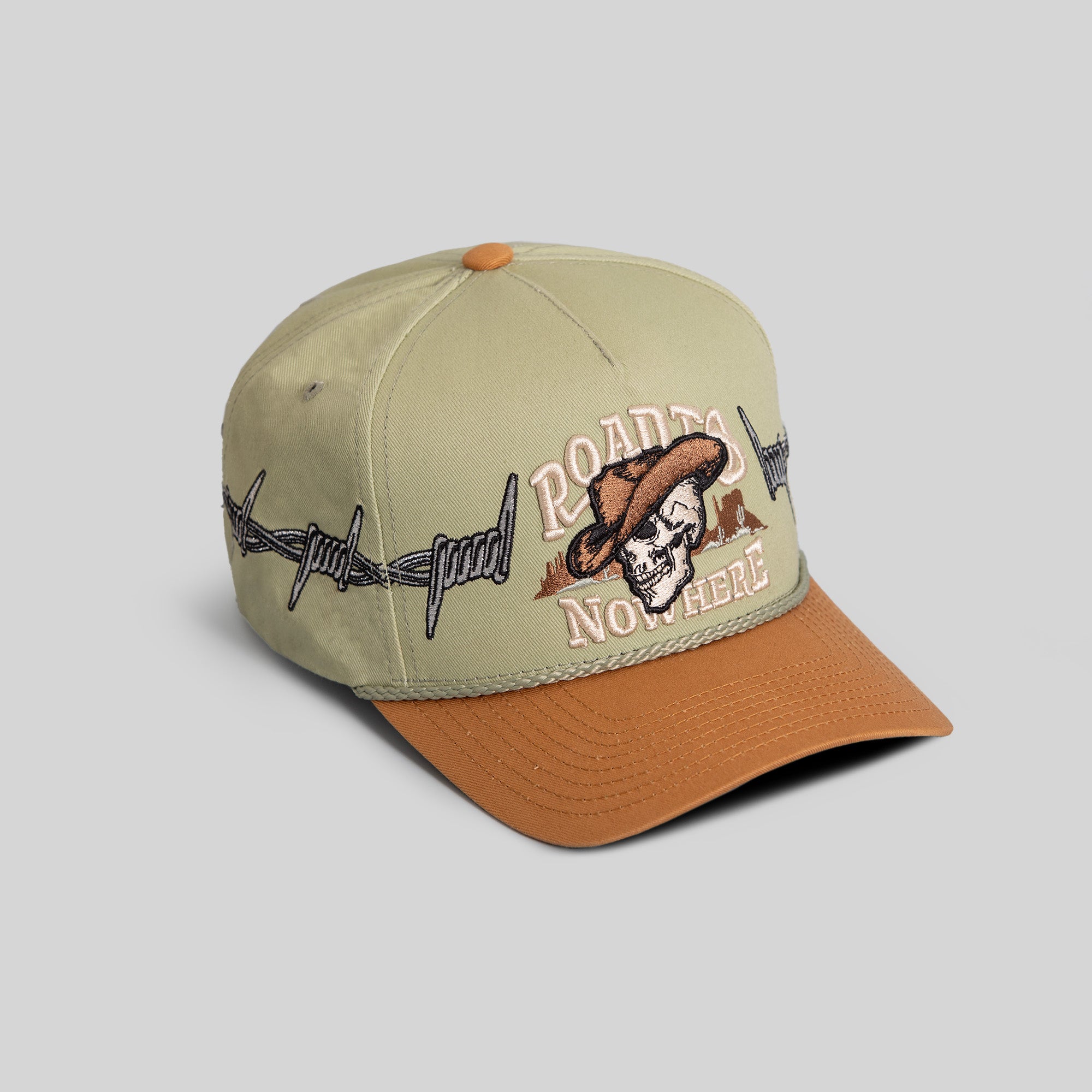 ROAD TO NOWHERE BARBED WIRE SAGE WHEAT TWILL TRUCKER