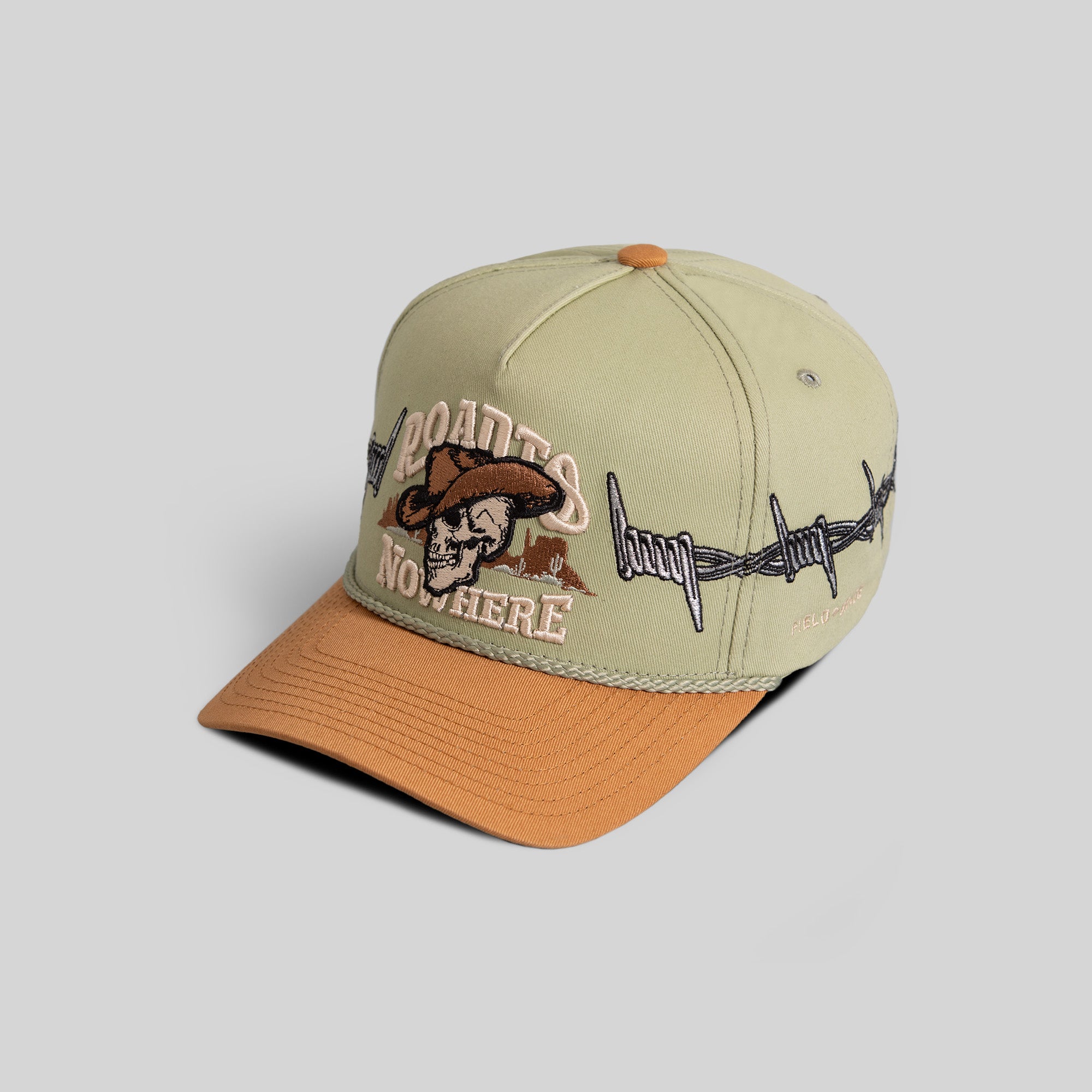 ROAD TO NOWHERE BARBED WIRE SAGE WHEAT TWILL TRUCKER