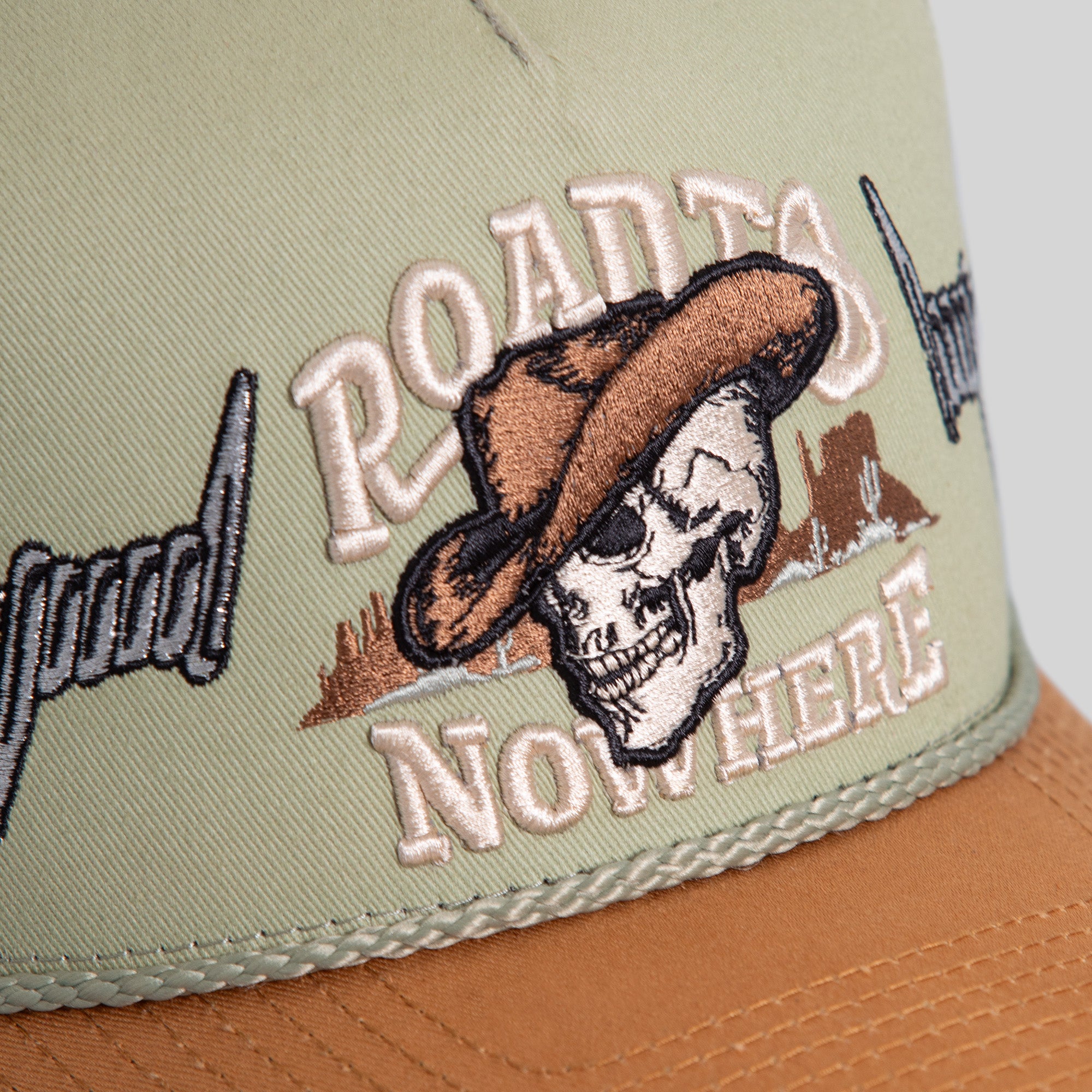 ROAD TO NOWHERE BARBED WIRE SAGE WHEAT TWILL TRUCKER