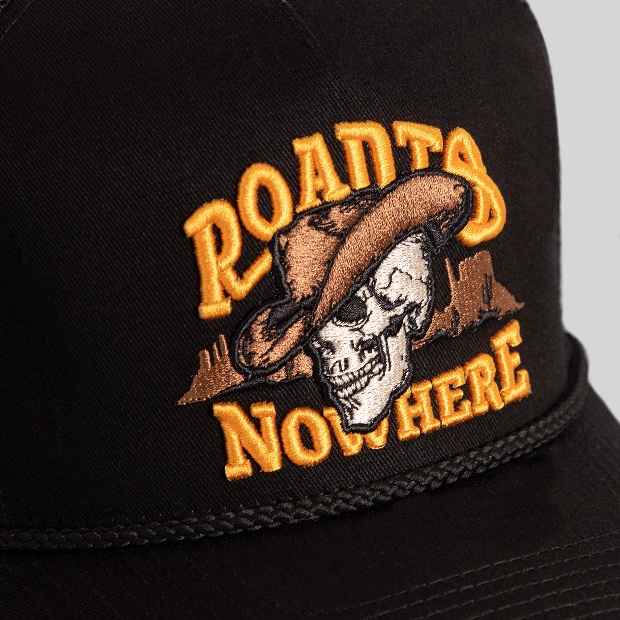 ROAD TO NOWHERE BLACK TWILL MESH TRUCKER