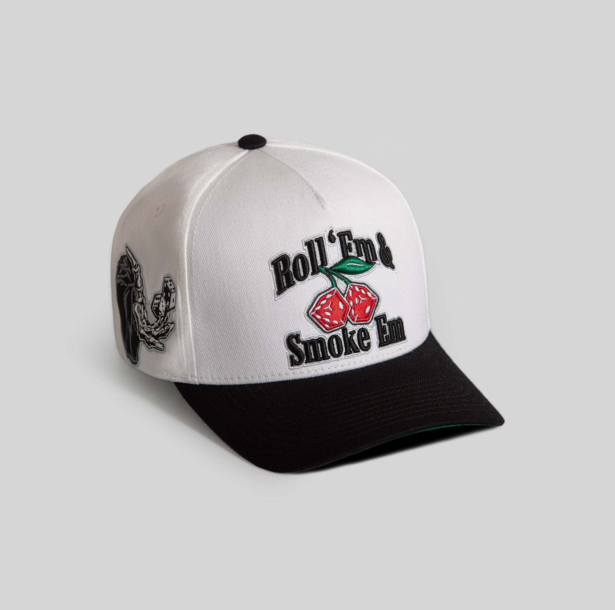 ROLL ‘EM & SMOKE ’EM OFF WHITE BLACK TRUCKER