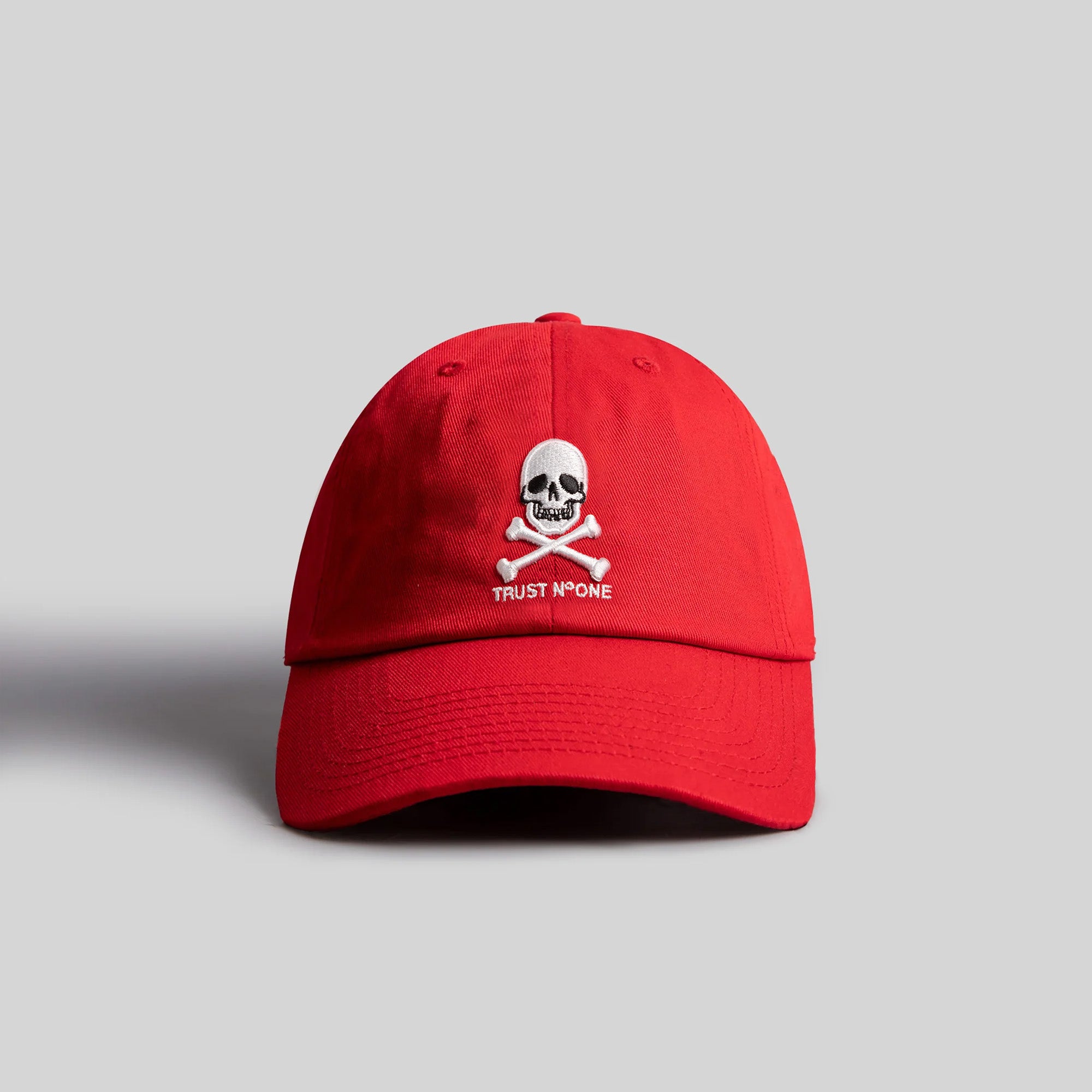 TRUST NO ONE VARSITY RED RELAXED FIT HAT