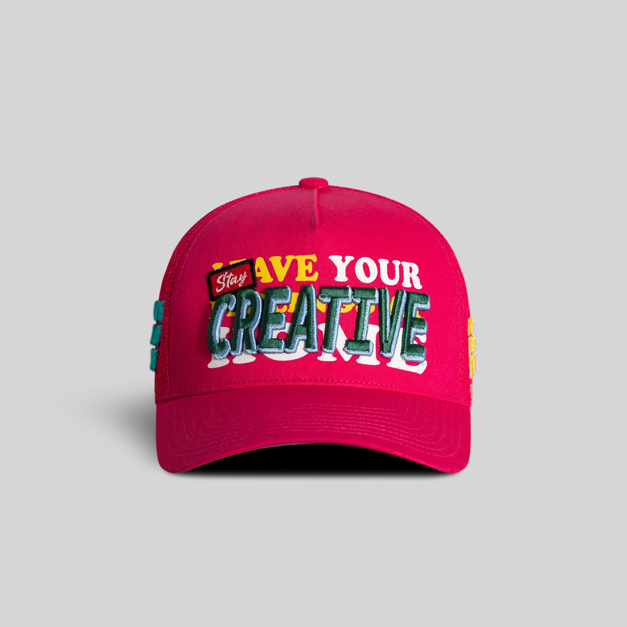 STAY CREATIVE NEON PINK TWILL MESH TRUCKER