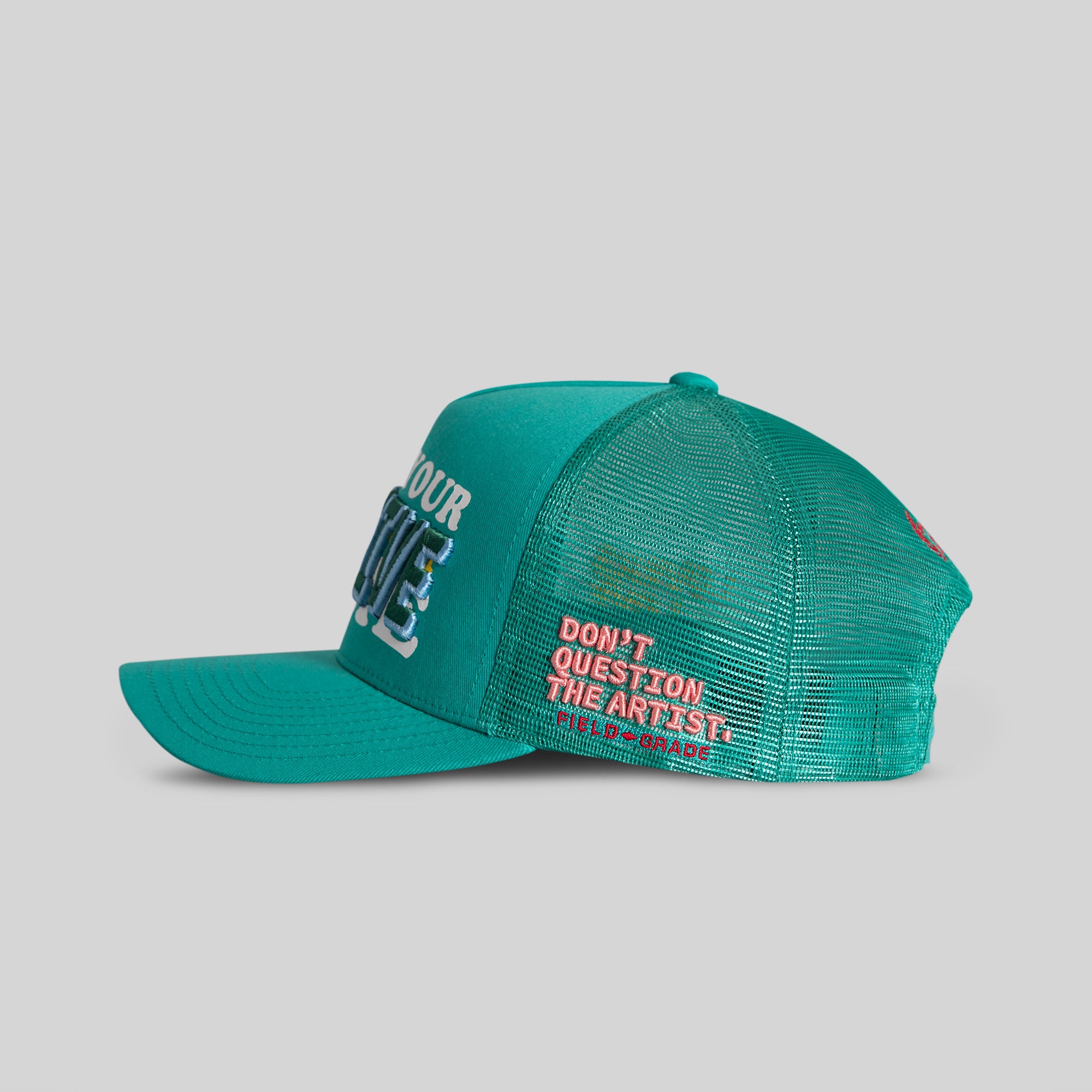 STAY CREATIVE TEAL TWILL MESH TRUCKER