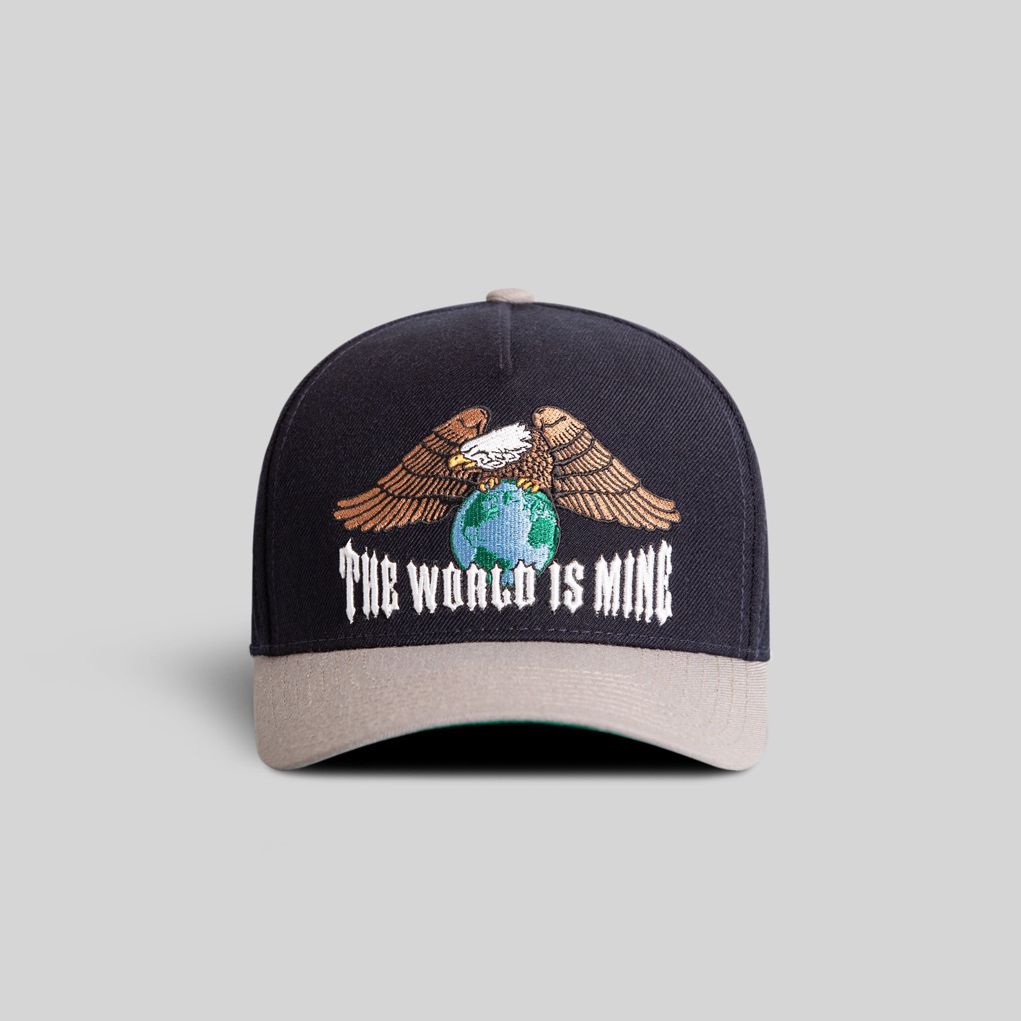 THE WORLD IS MINE DEEP NAVY CEMENT WOOL TRUCKER