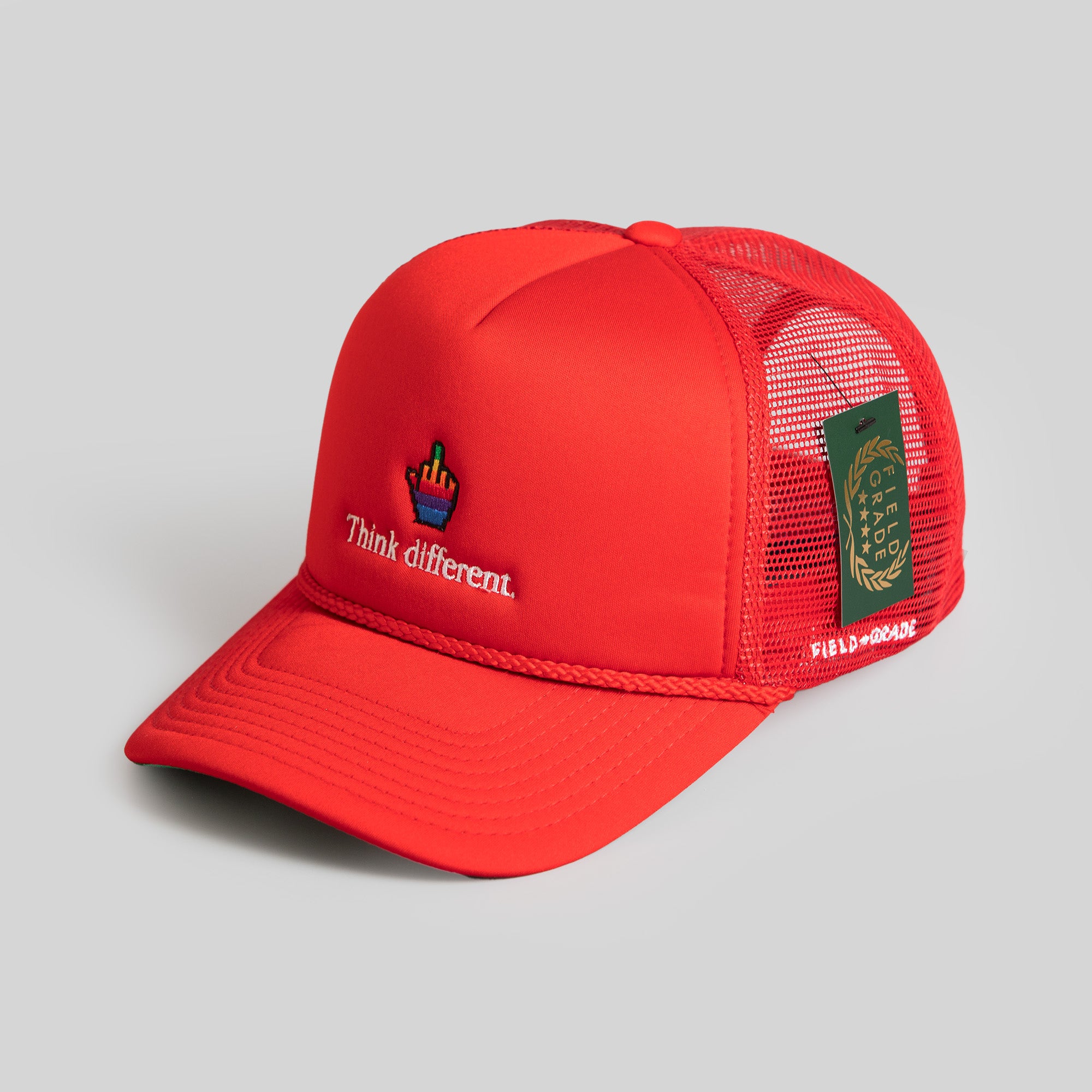 THINK DIFFERENT RED TRUCKER HAT