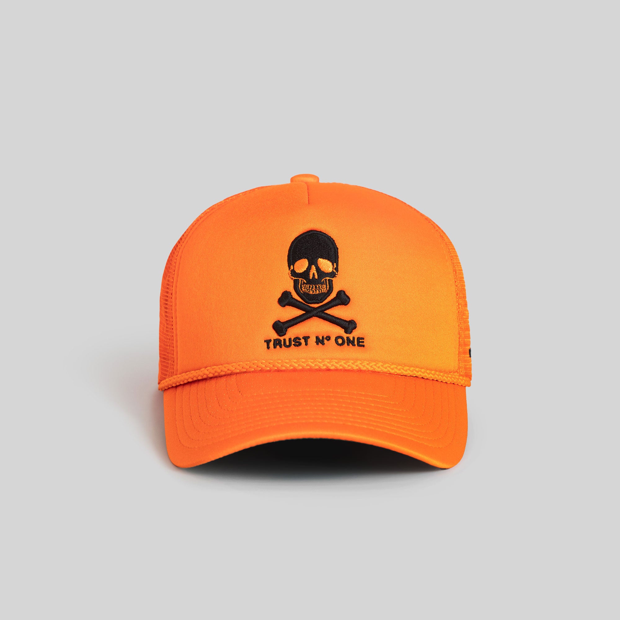 TRUST NO ONE ORANGE FOAM MESHBACK TRUCKER HAT