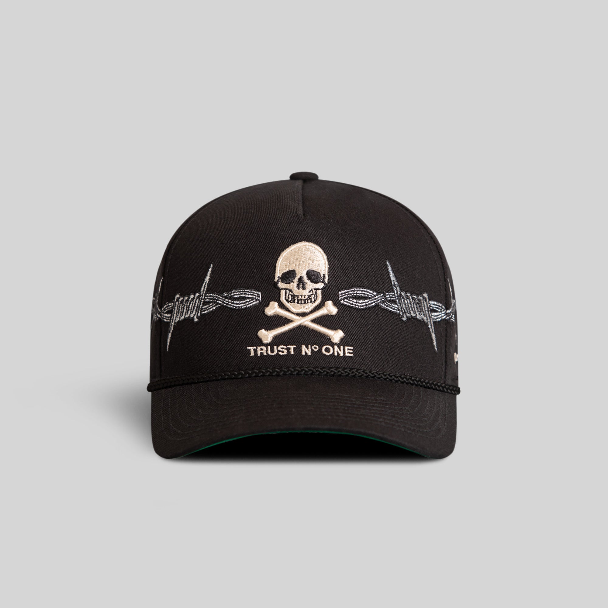 TRUST NO ONE BARBED WIRE BLACK TWILL TRUCKER