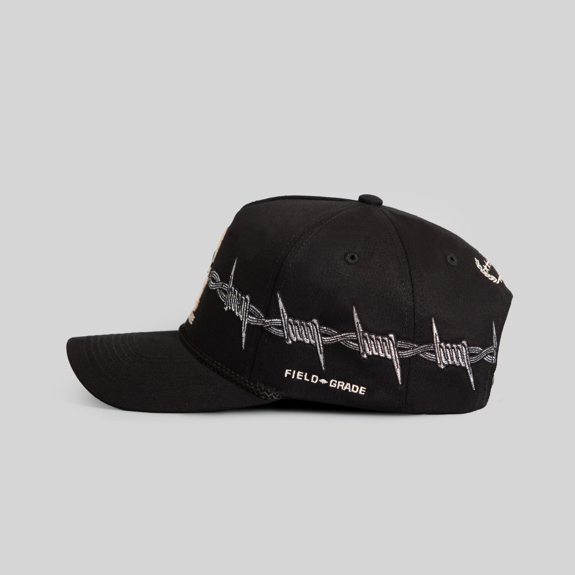 TRUST NO ONE BARBED WIRE BLACK TWILL TRUCKER