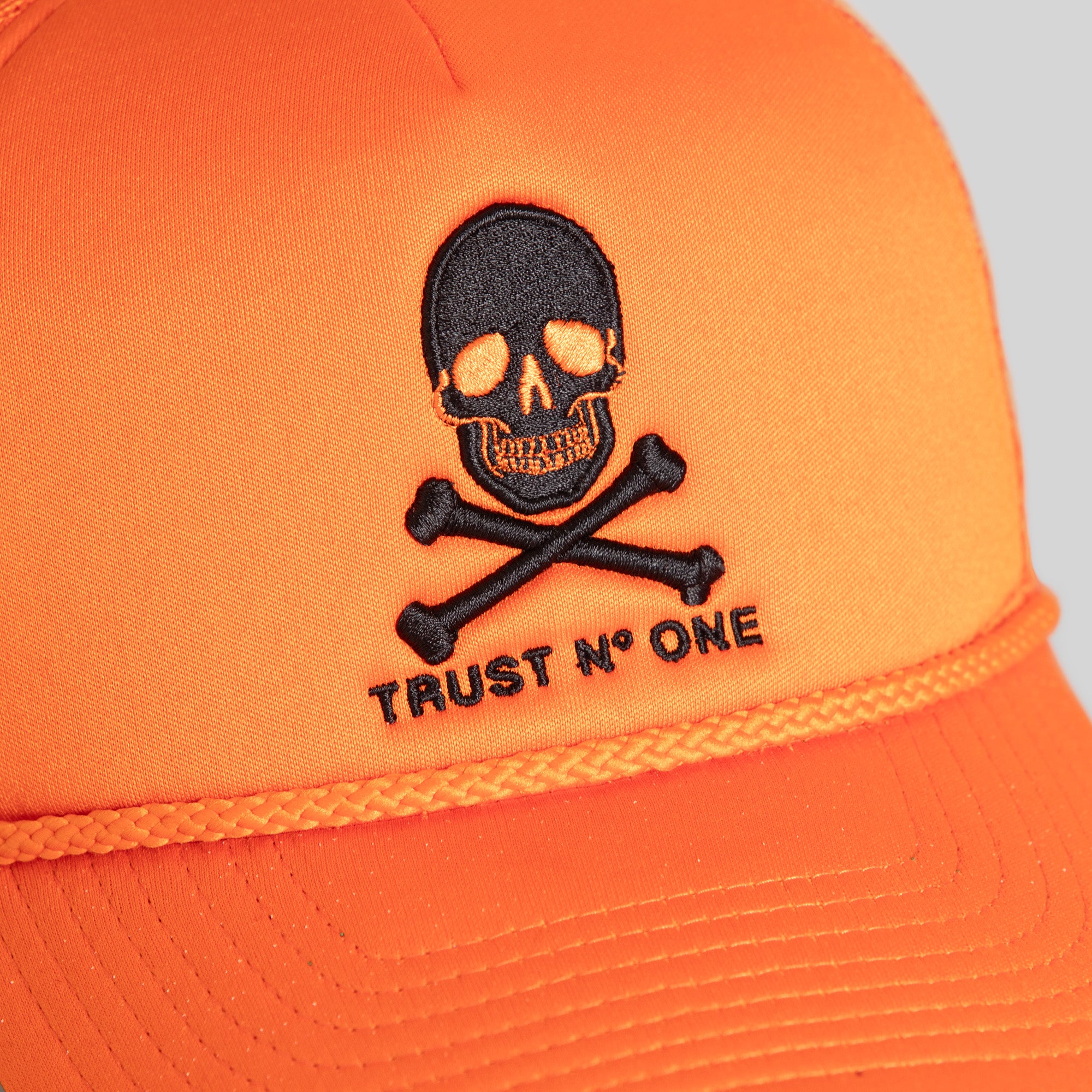 TRUST NO ONE ORANGE FOAM MESHBACK TRUCKER HAT